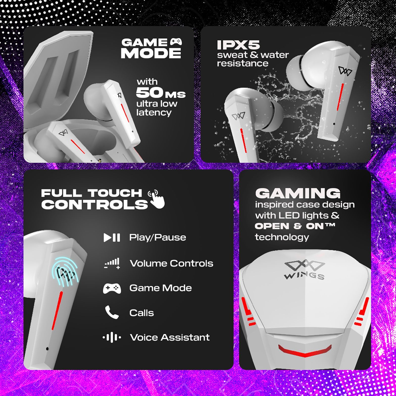 WINGS Phantom 800 TWS Earbuds with Environmental Noise Cancellation (IPX5 Water Resistant, Upto 50 Hours Playback, White)_11