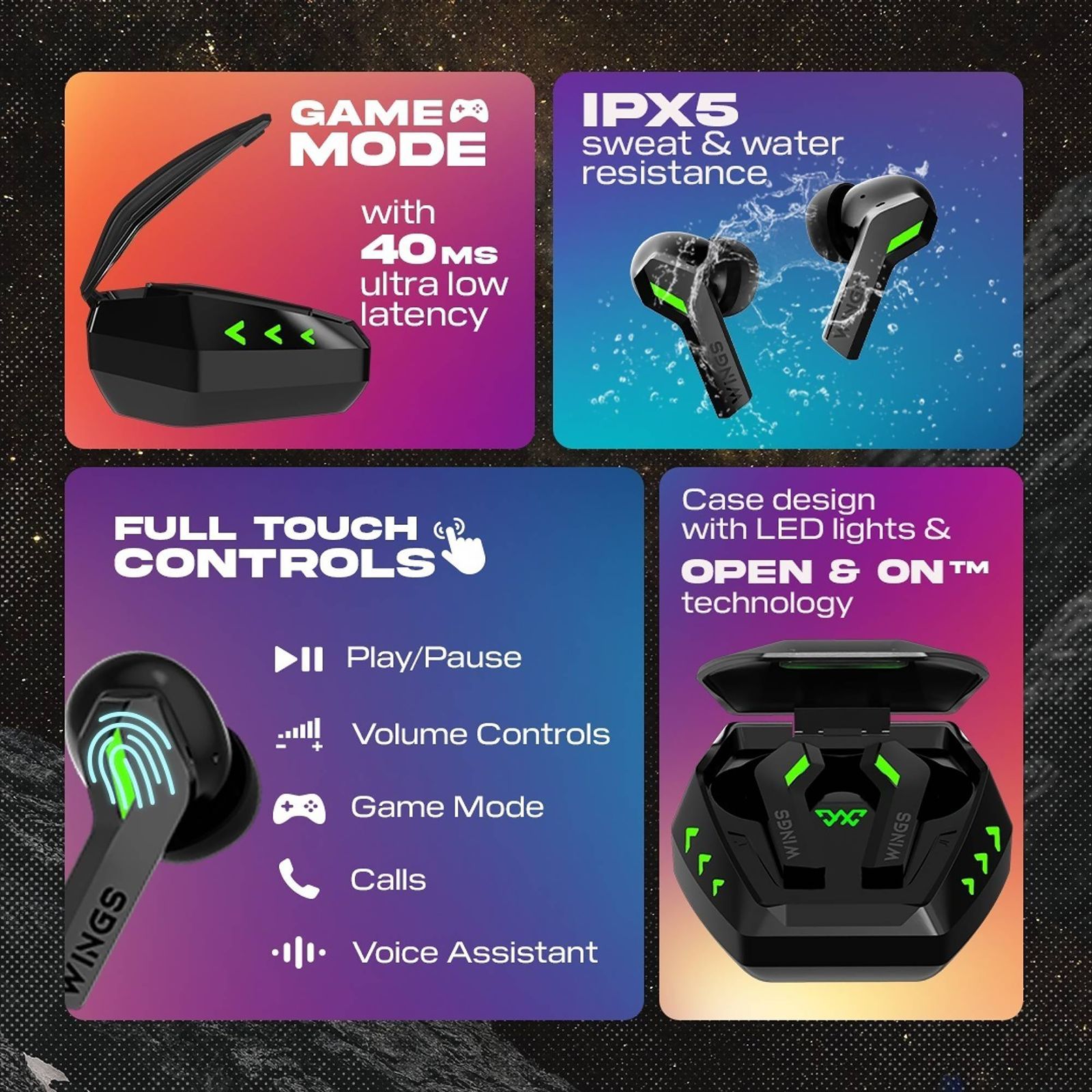 WINGS Phantom 860 TWS Earbuds with Environmental Noise Cancellation (IPX5 Water Resistant, Upto 50 Hours Playback, Black)_8