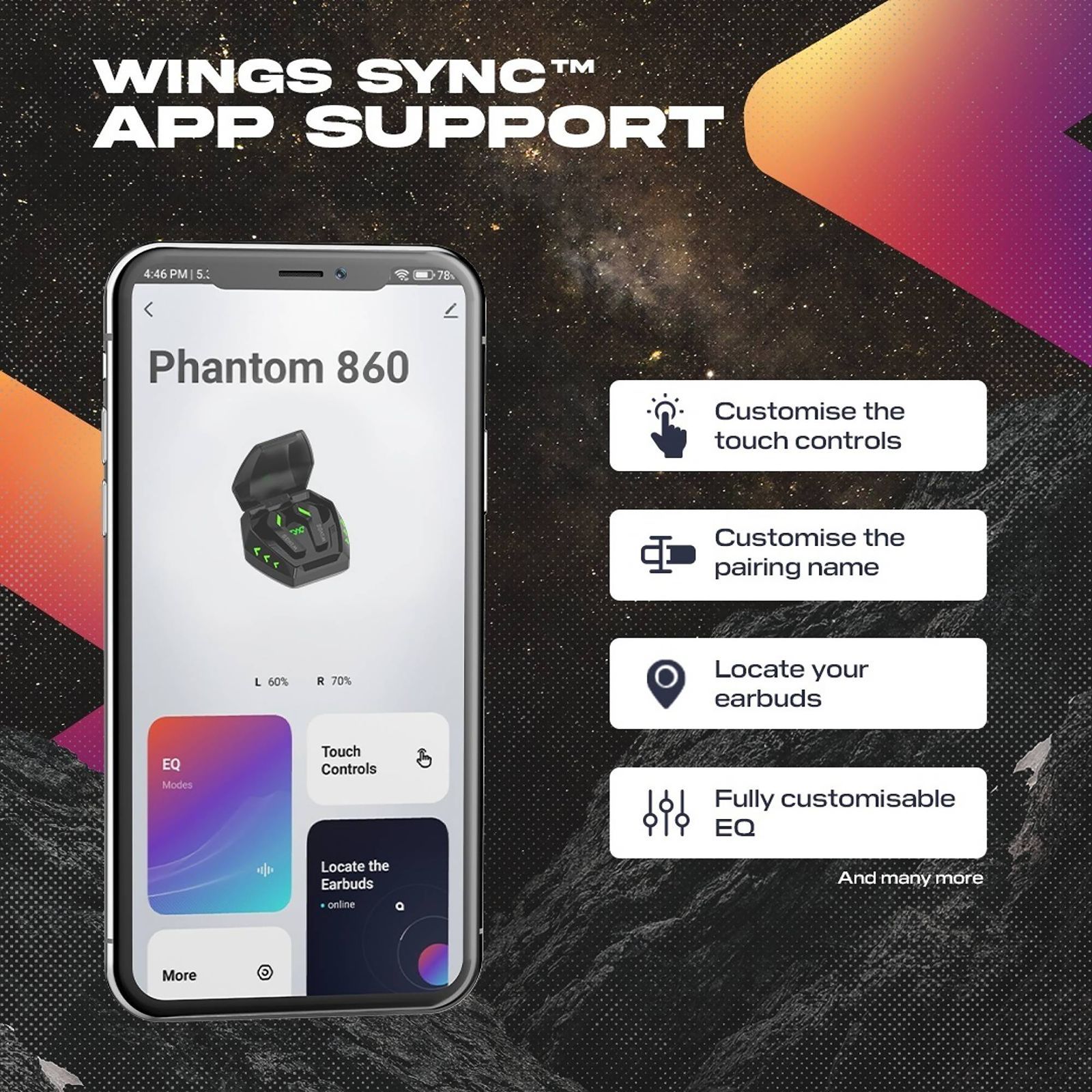 WINGS Phantom 860 TWS Earbuds with Environmental Noise Cancellation (IPX5 Water Resistant, Upto 50 Hours Playback, Black)_9