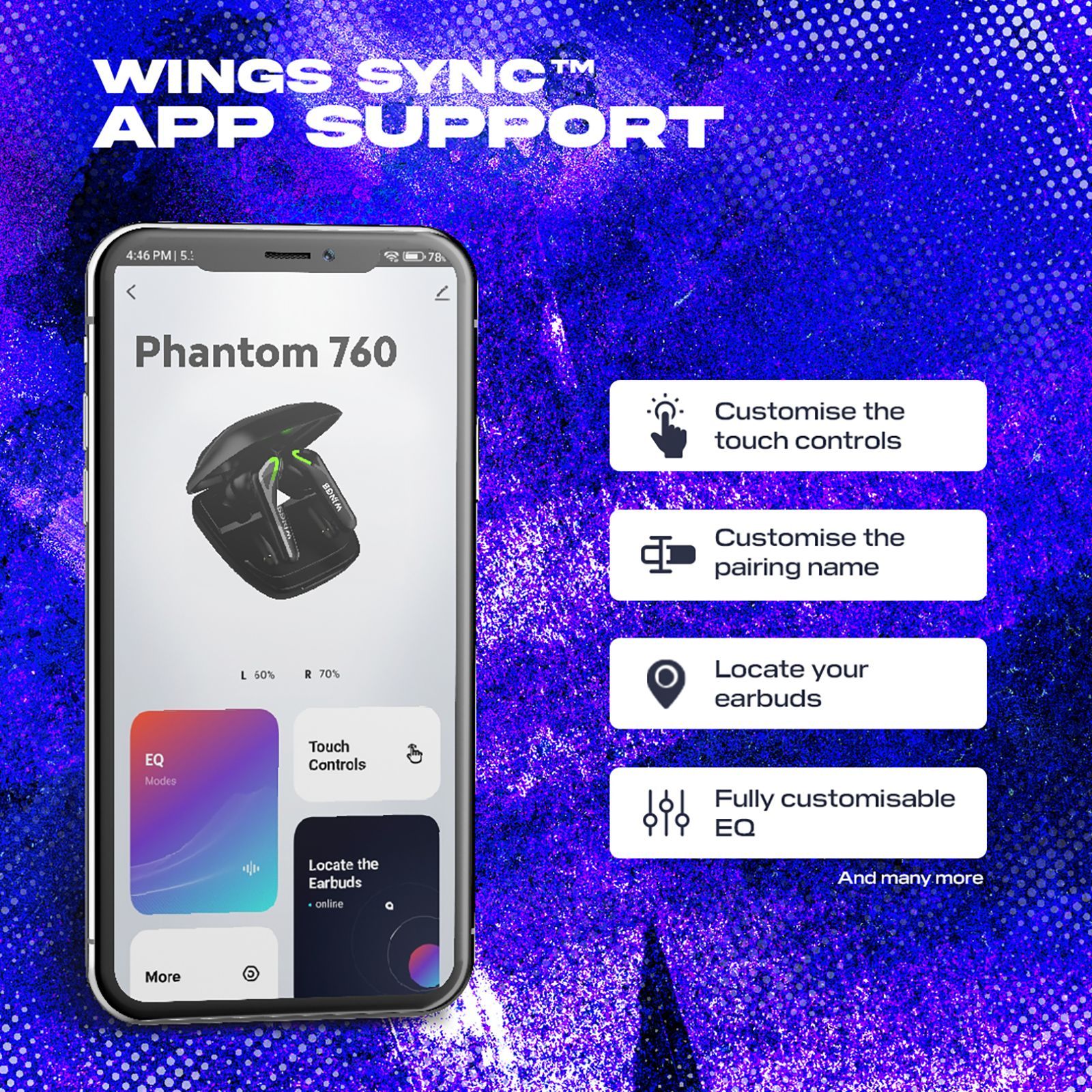 WINGS Phantom 760 TWS Earbuds with Environmental Noise Cancellation (IPX5 Water Resistant, 40ms Ultra Low Latency Game Mode, Grey)_7