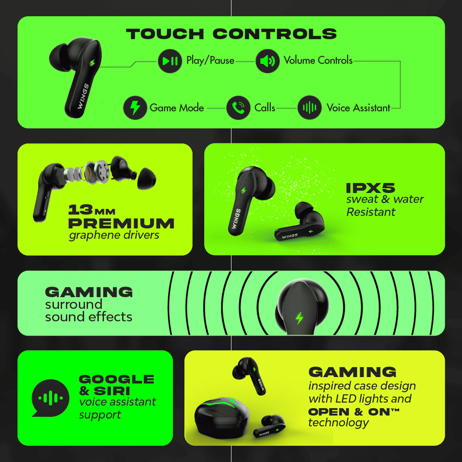 WINGS Phantom 260 TWS Earbuds with Environmental Noise Cancellation (IPX5 Water Resistant, Upto 30 Hours Playback, Black)_7