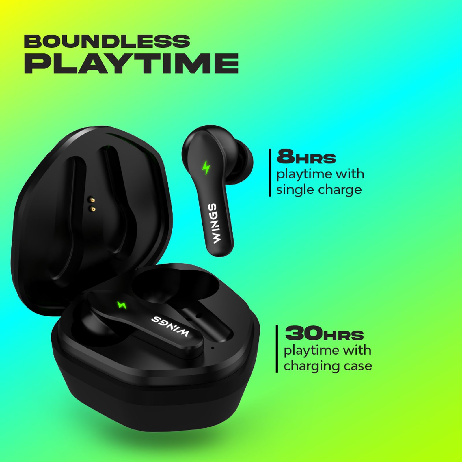 WINGS Phantom 260 TWS Earbuds with Environmental Noise Cancellation (IPX5 Water Resistant, Upto 30 Hours Playback, Black)_8