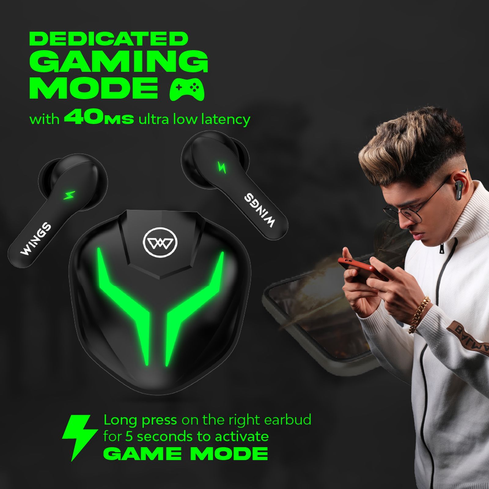 WINGS Phantom 260 TWS Earbuds with Environmental Noise Cancellation (IPX5 Water Resistant, Upto 30 Hours Playback, Black)_11