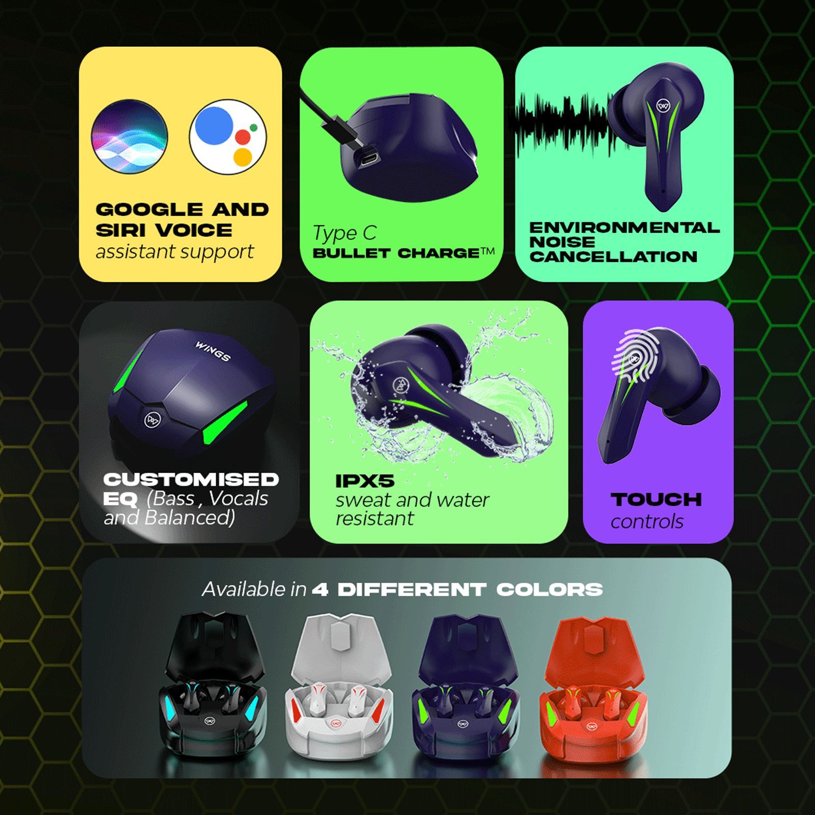 WINGS Phantom 550 TWS Earbuds with Environmental Noise Cancellation (IPX5 Water Resistant, 50ms Ultra Low latency Game Mode, Blue)_6