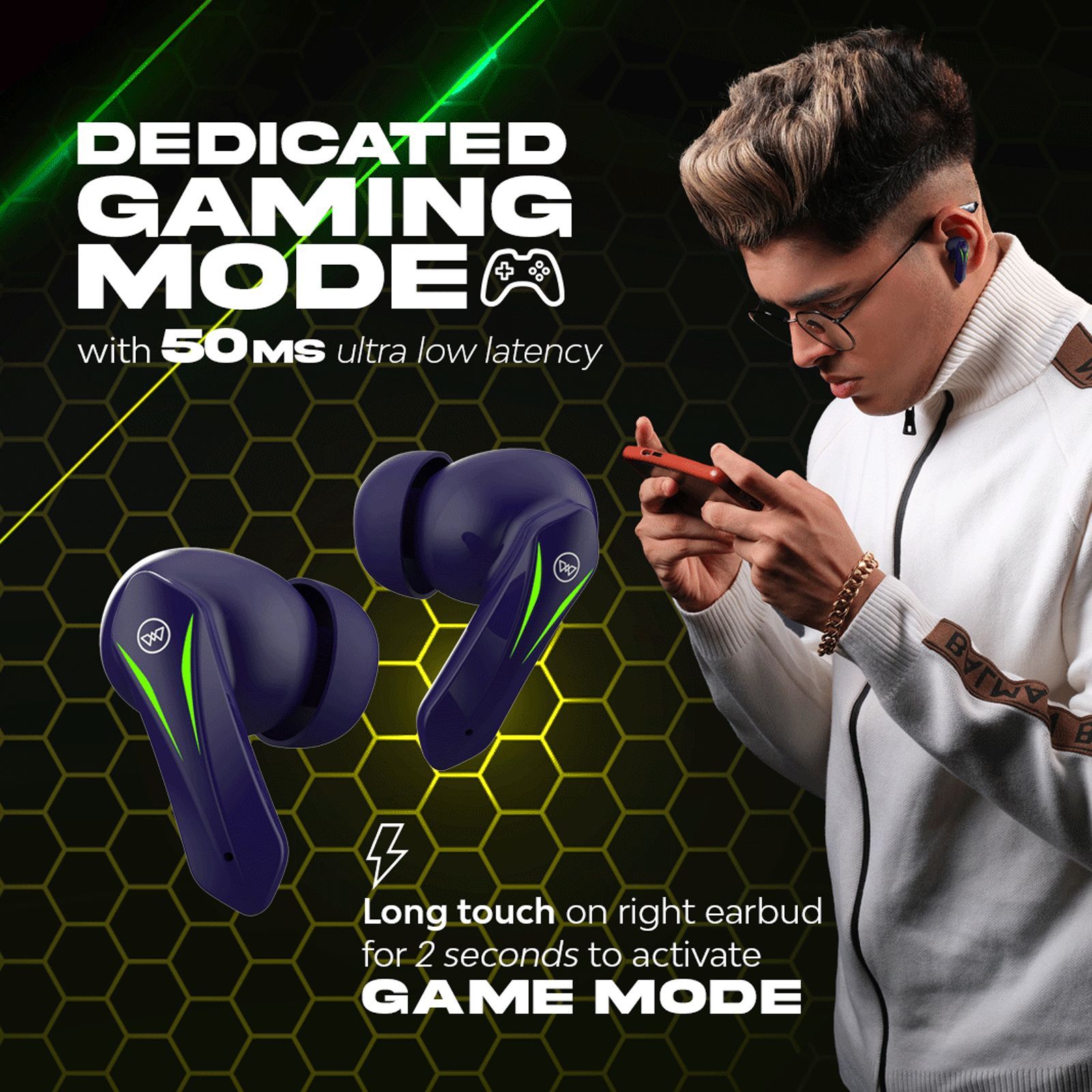 WINGS Phantom 550 TWS Earbuds with Environmental Noise Cancellation (IPX5 Water Resistant, 50ms Ultra Low latency Game Mode, Blue)_8