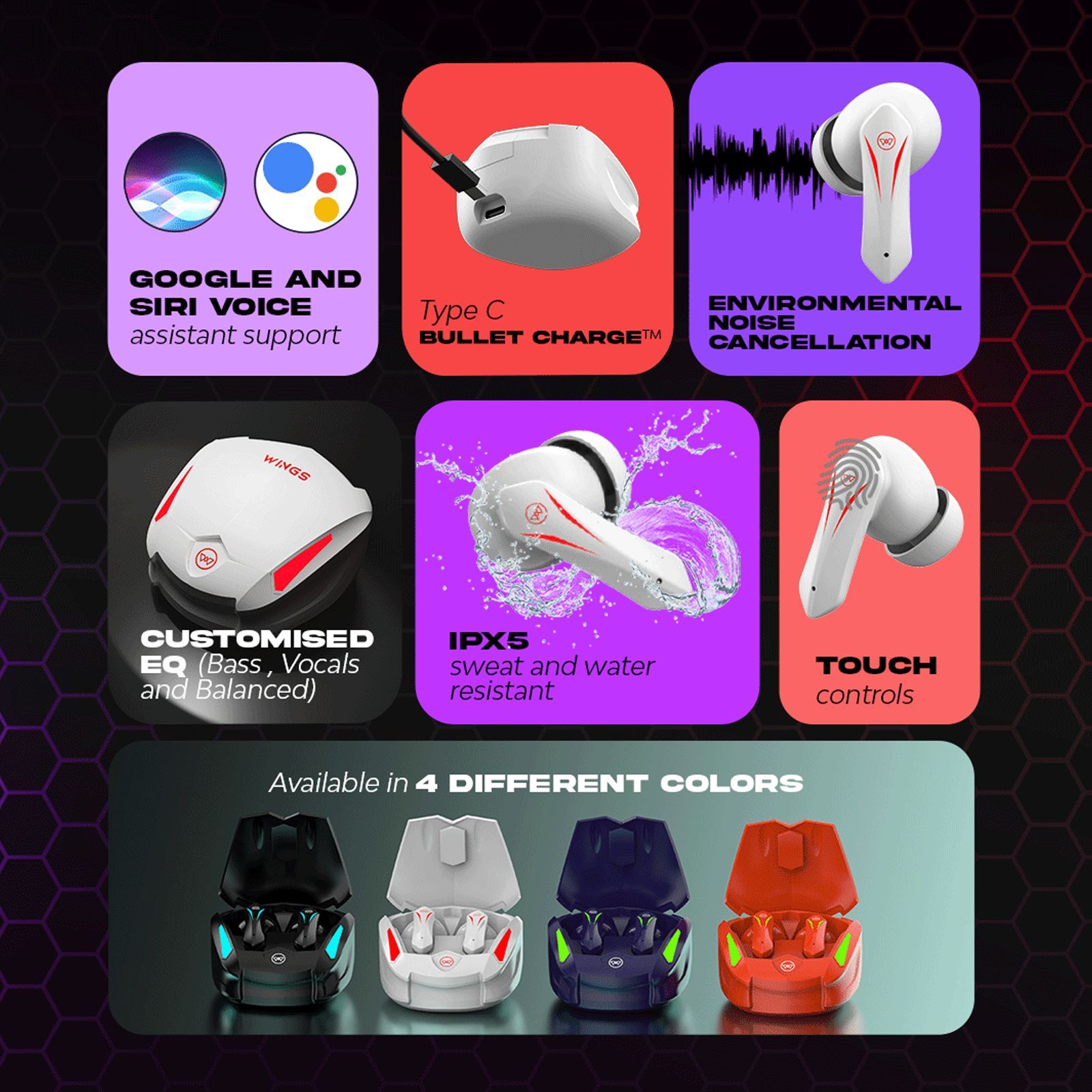 WINGS Phantom 550 TWS Earbuds with Environmental Noise Cancellation (IPX5 Water Resistant, Upto 45 Hours Playback, White)_6