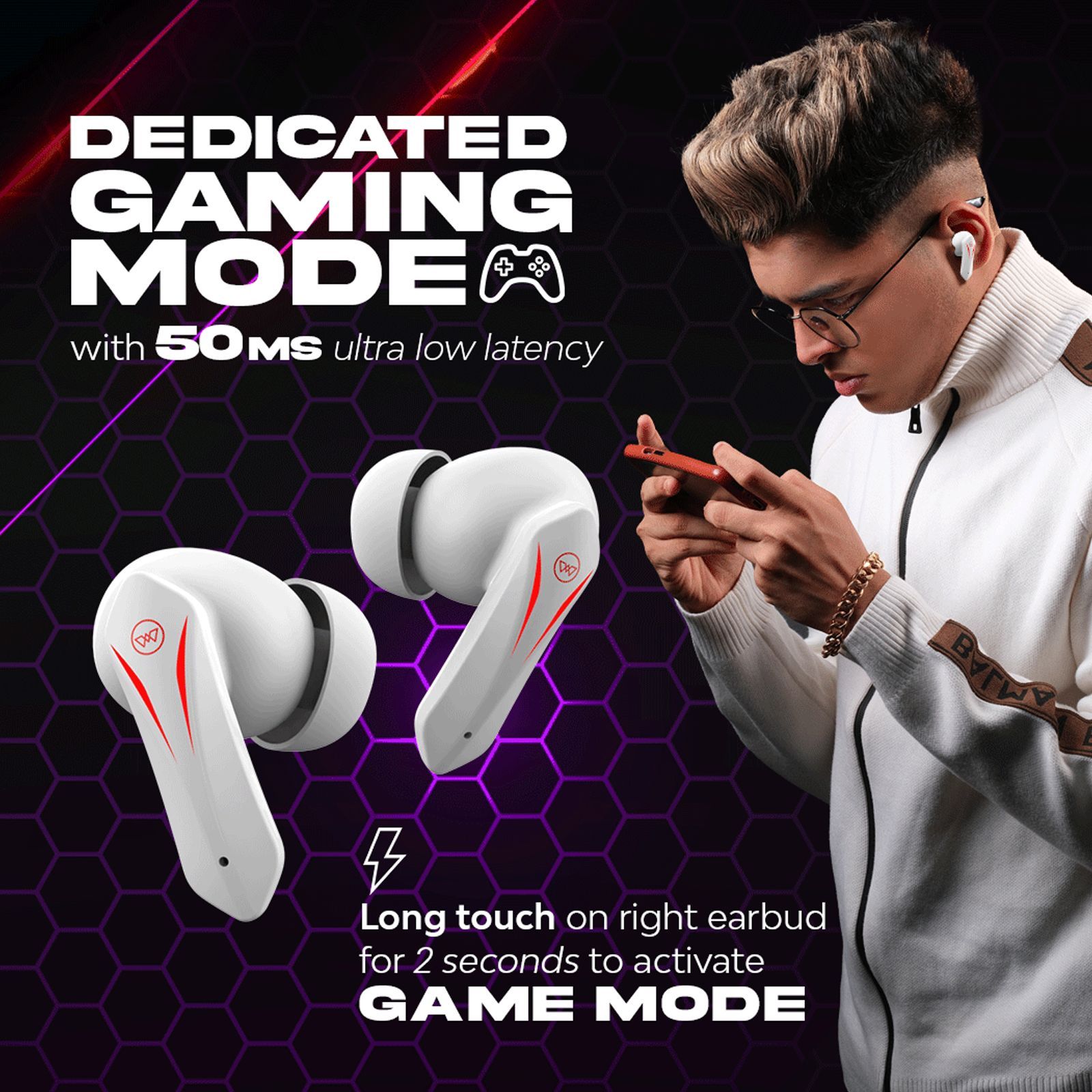 WINGS Phantom 550 TWS Earbuds with Environmental Noise Cancellation (IPX5 Water Resistant, Upto 45 Hours Playback, White)_8