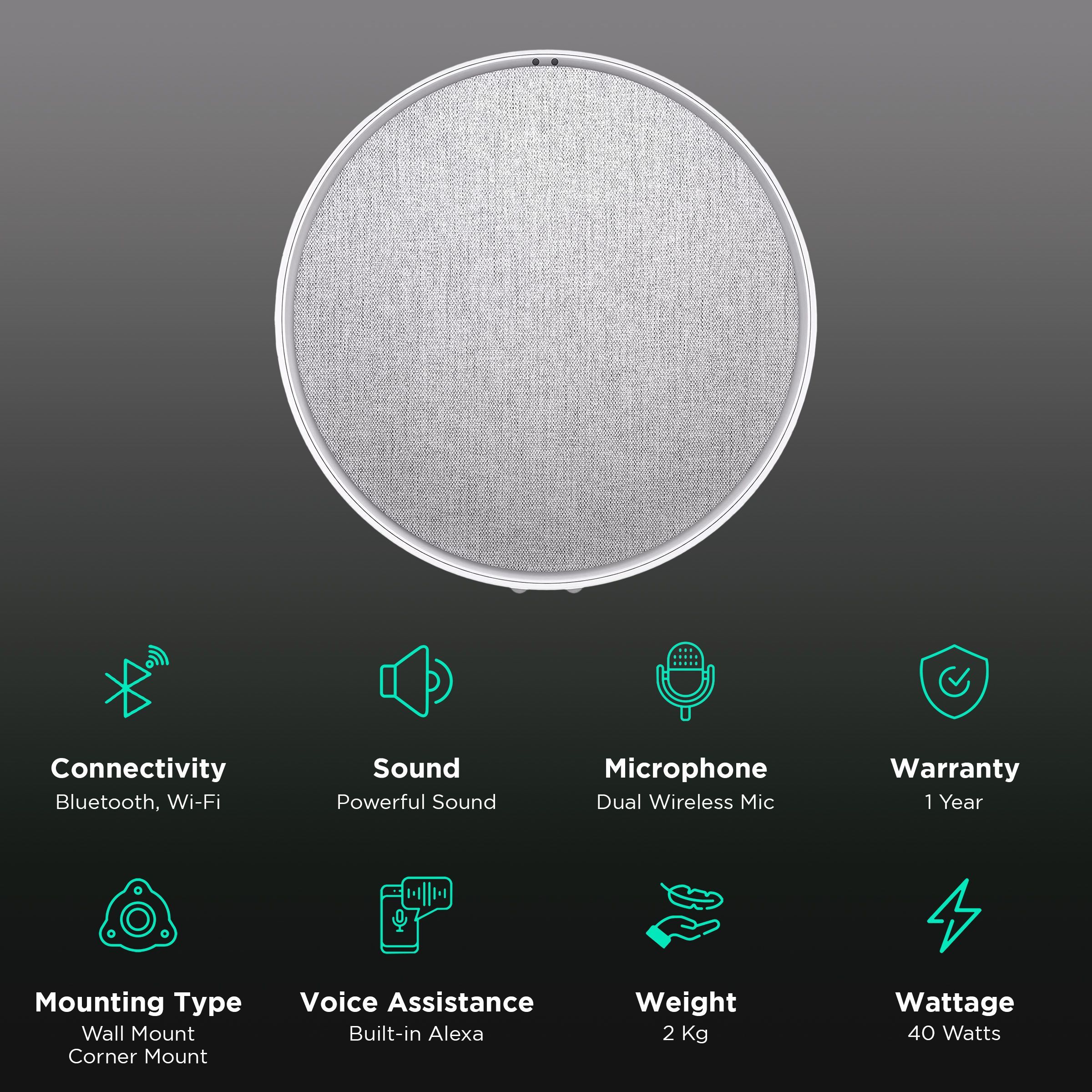 defunc Home with Built-in Alexa Smart Wi-Fi Speaker (Control Up to 32 Speakers, White)_2