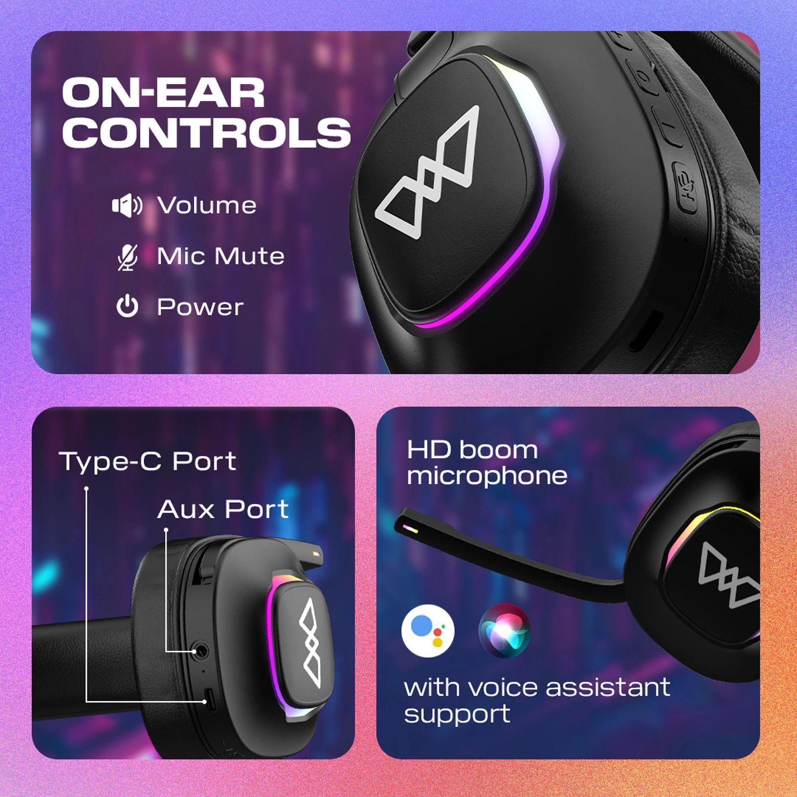 WINGS Vader 350 Bluetooth Gaming Headphone with Noise Isolation (Deep Bass with Surround Effect, Over Ear, Saber Black)_6