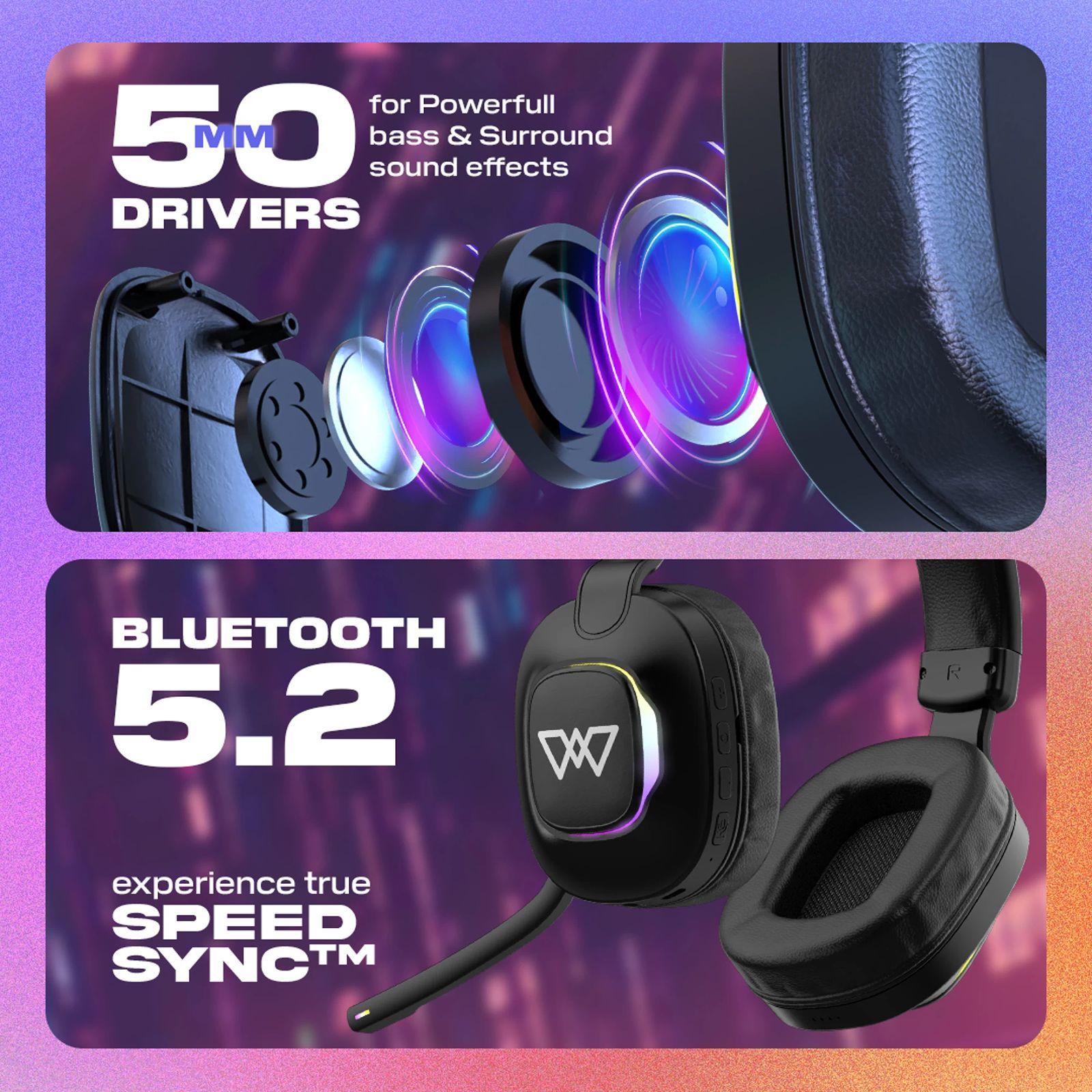 WINGS Vader 350 Bluetooth Gaming Headphone with Noise Isolation (Deep Bass with Surround Effect, Over Ear, Saber Black)_9