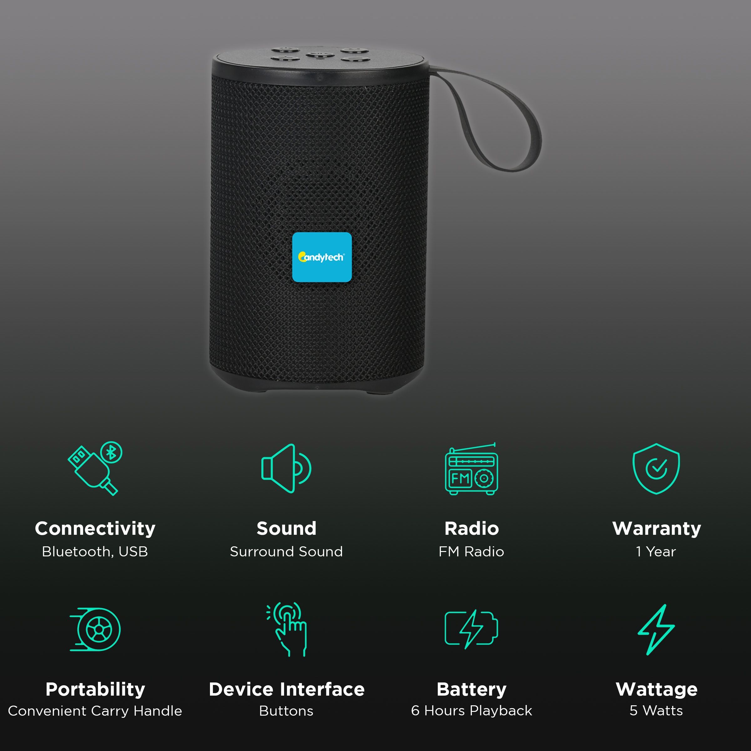 Candytech Loudy 5W Portable Bluetooth Speaker (6 Hours Playtime, Black) Candytech Loudy 5W Portable Bluetooth Speaker (6 Hours Playtime, Black)_2