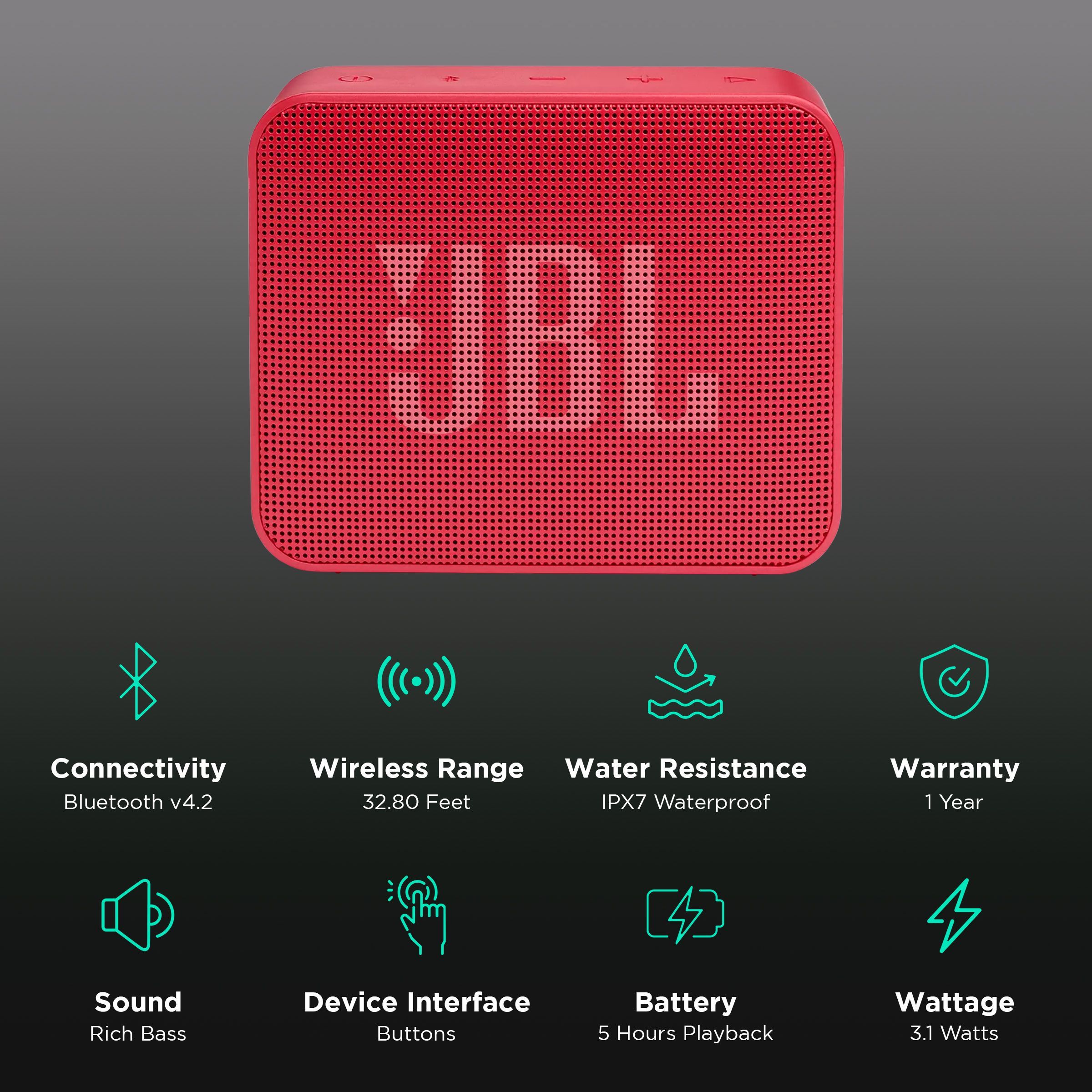 JBL Go Essential 3.1W Portable Bluetooth Speaker (IPX7 Water Proof, Rich Bass, Mono Channel, Red)_2