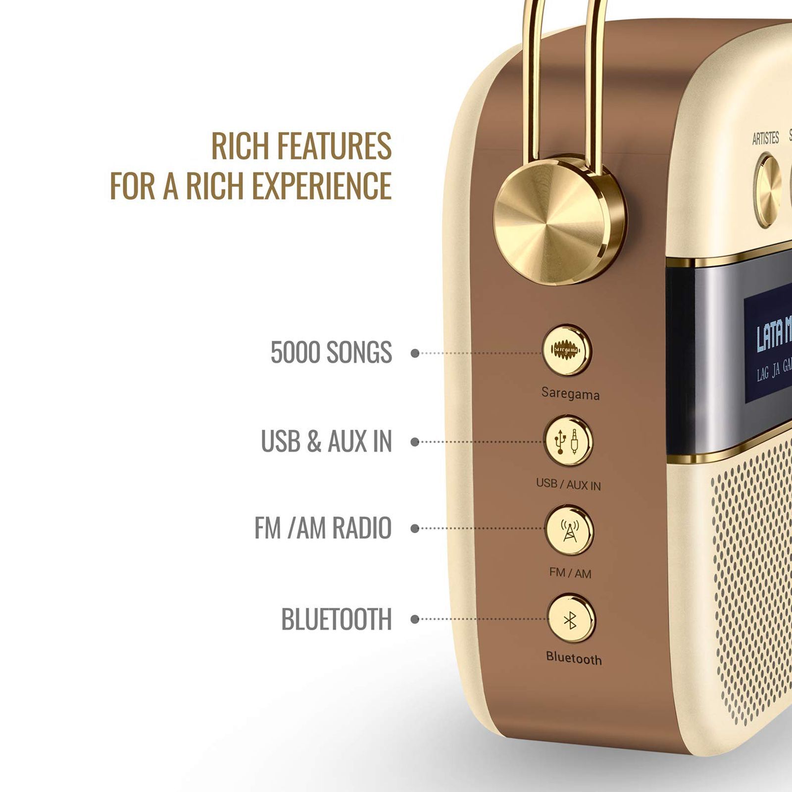 SAREGAMA Carvaan 10W Portable Bluetooth Speaker (5000 Preloaded Songs, Stereo Channel, Wine Gold) SAREGAMA Carvaan 10W Portable Bluetooth Speaker (5000 Preloaded Songs, Stereo Channel, Wine Gold)_3