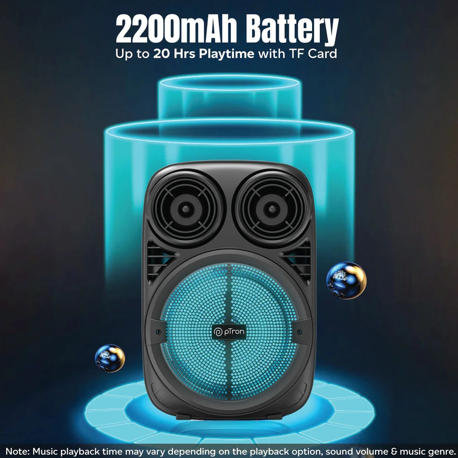 pTron Fusion Stage 20W Bluetooth Party Speaker with Mic (Integrated Controls, Mono Channel, Black)_4