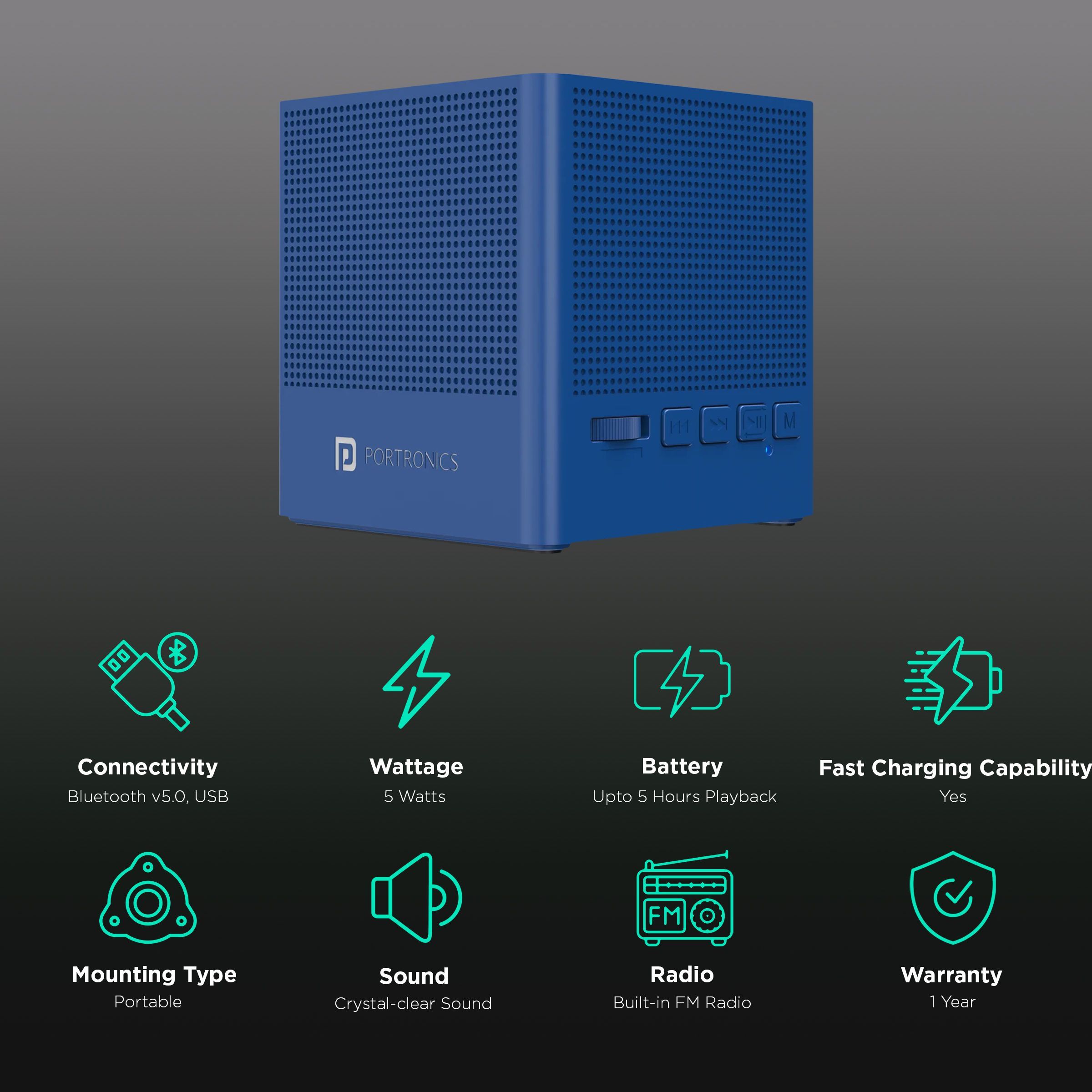 PORTRONICS Bounce 2 5W Portable Bluetooth Speaker (5 Hours Playback Time, Blue) PORTRONICS Bounce 2 5W Portable Bluetooth Speaker (5 Hours Playback Time, Blue)_2