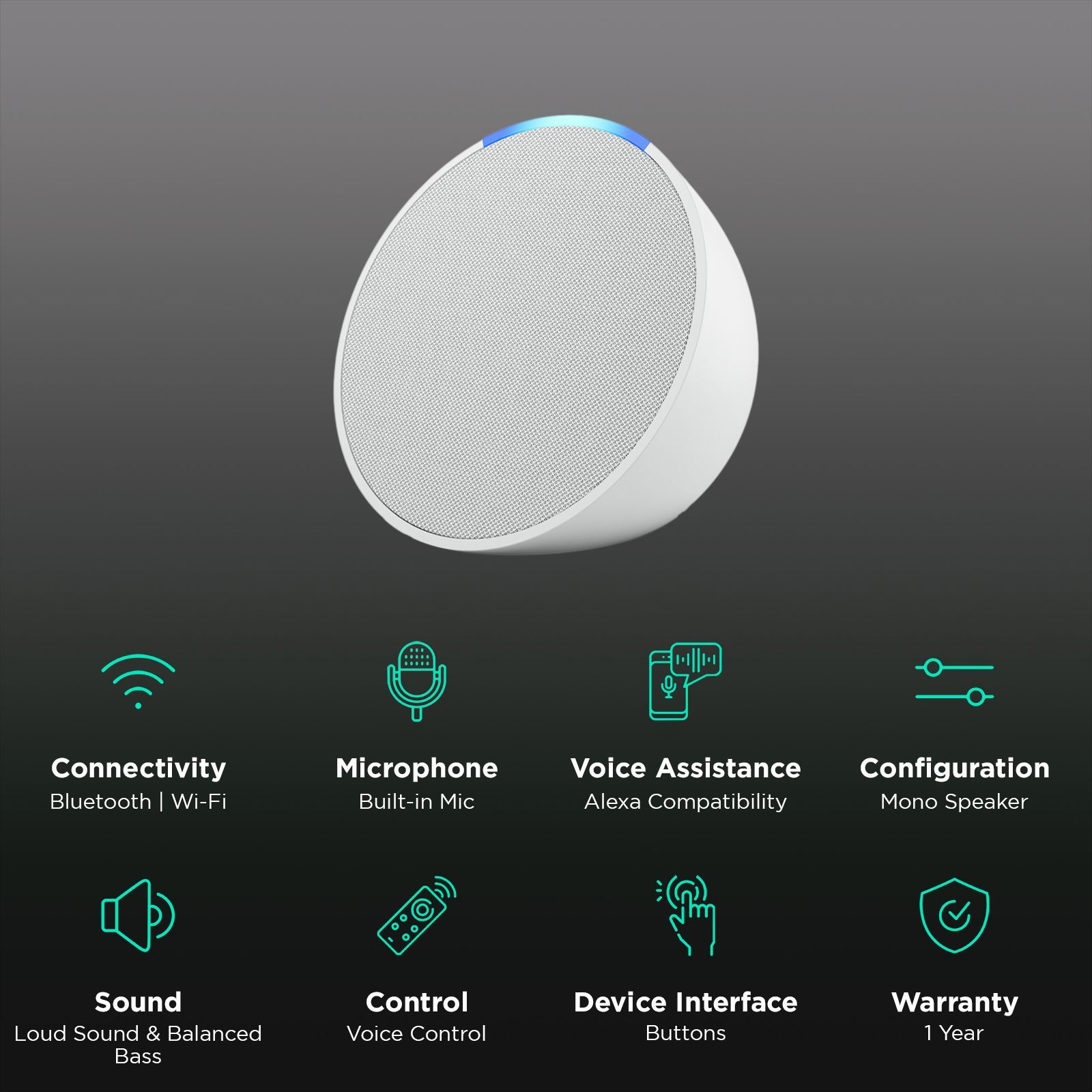 amazon Echo Pop with Built-in Alexa Smart Wi-Fi Speaker (Balanced Bass, White)_2