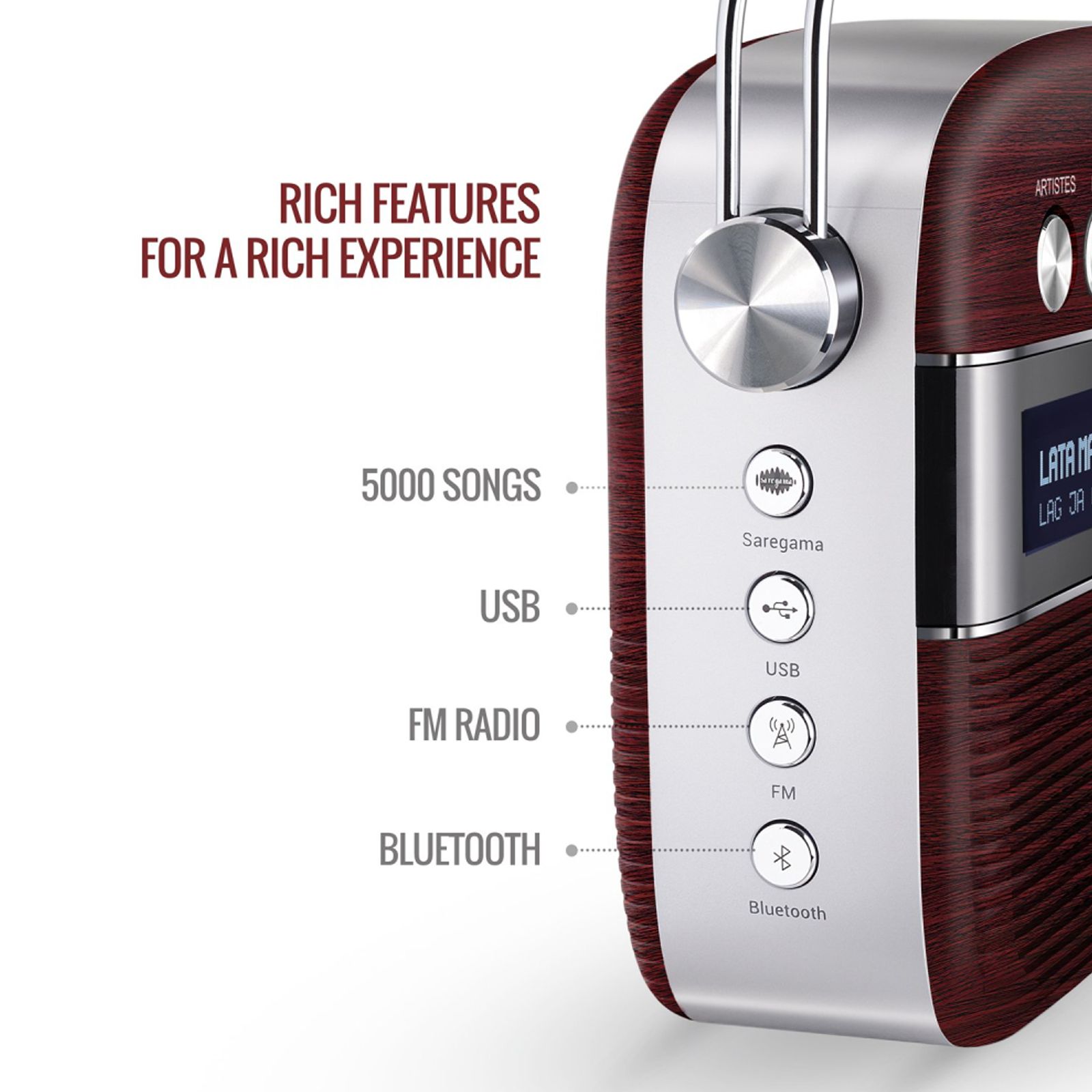 SAREGAMA Carvaan 6 Watts Bengali Music Player (In-Built Stereo Speakers, SC03, Cherrywood Red)_2