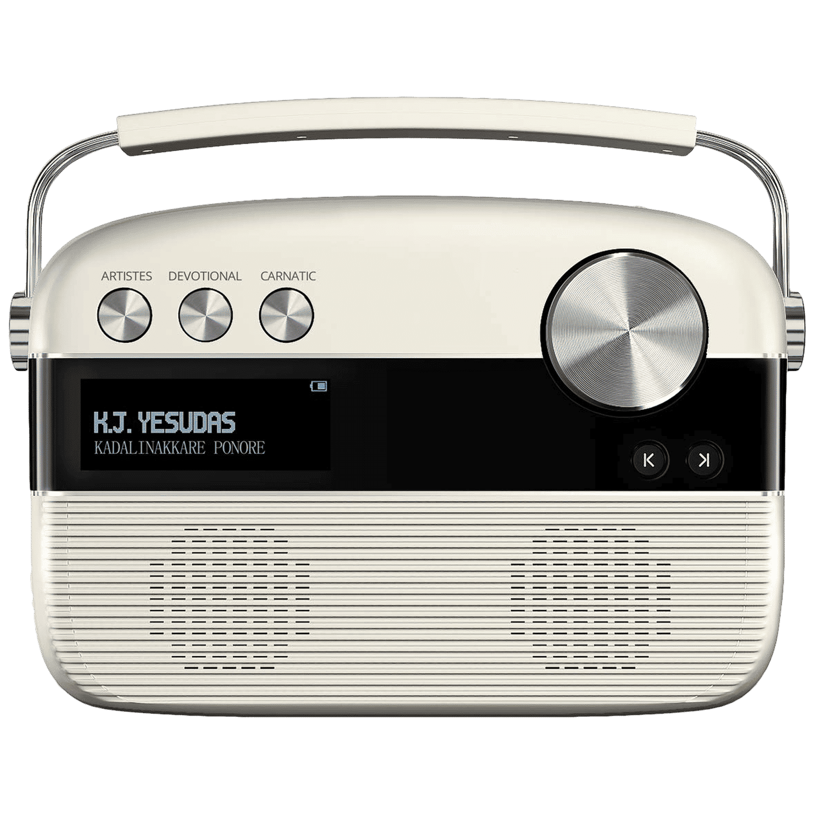 SAREGAMA Carvaan 6W Malayalam Portable Bluetooth Speaker (5000 Evergreen Songs, 2.0 Channel, Porcelain White)_1