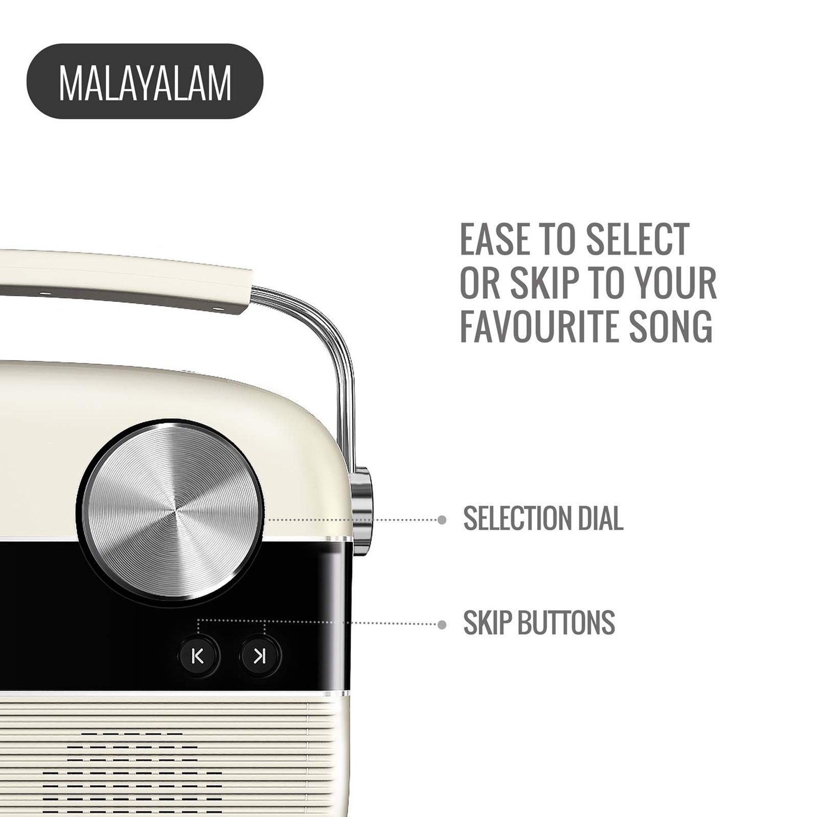 SAREGAMA Carvaan 6W Malayalam Portable Bluetooth Speaker (5000 Evergreen Songs, 2.0 Channel, Porcelain White)_10