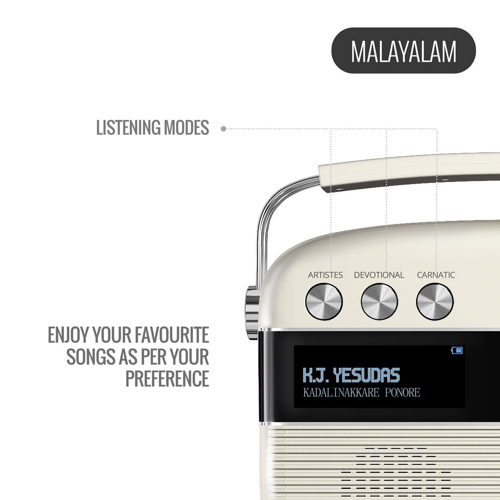 SAREGAMA Carvaan 6W Malayalam Portable Bluetooth Speaker (5000 Evergreen Songs, 2.0 Channel, Porcelain White)_9