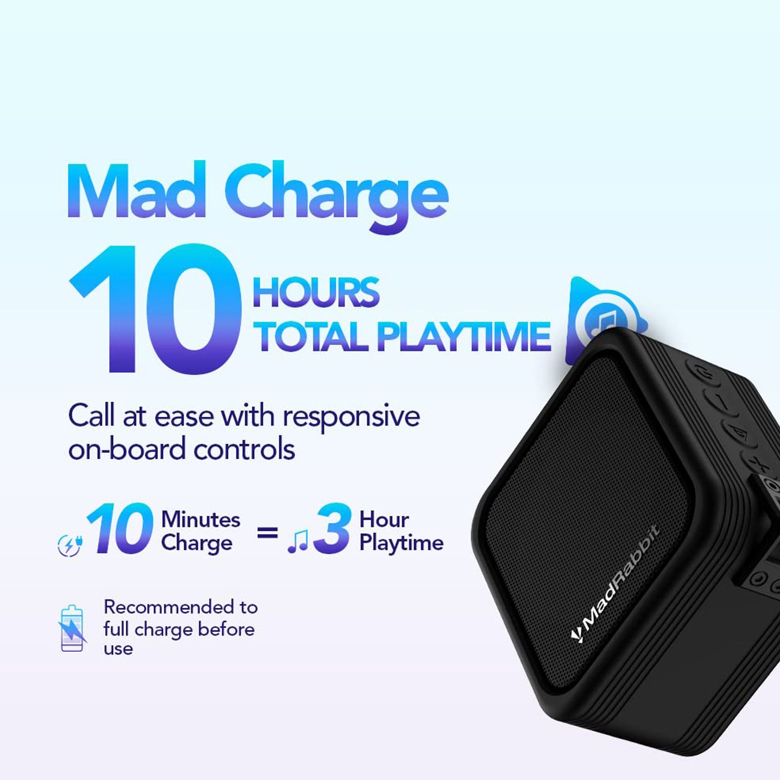 MadRabbit Sound Rock 5W Portable Bluetooth Speaker (IP47 Water Resistant, Low Latency, Mono Channel, Black)_15