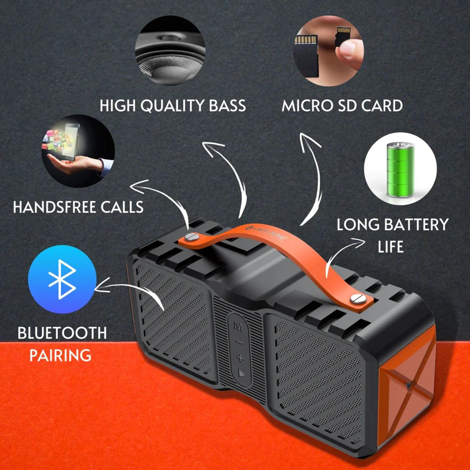 LAPCARE Storm 14W Portable Bluetooth Speaker (IPX5 Waterproof, Handsfree Calls, Stereo Channel, Black)_2