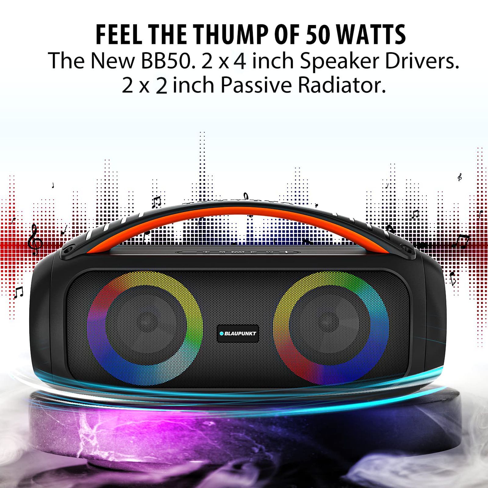 Blaupunkt Atomik BB50 50W Bluetooth Party Speaker with Mic (Dual Passive Radiators, Stereo Channel, Black)_5