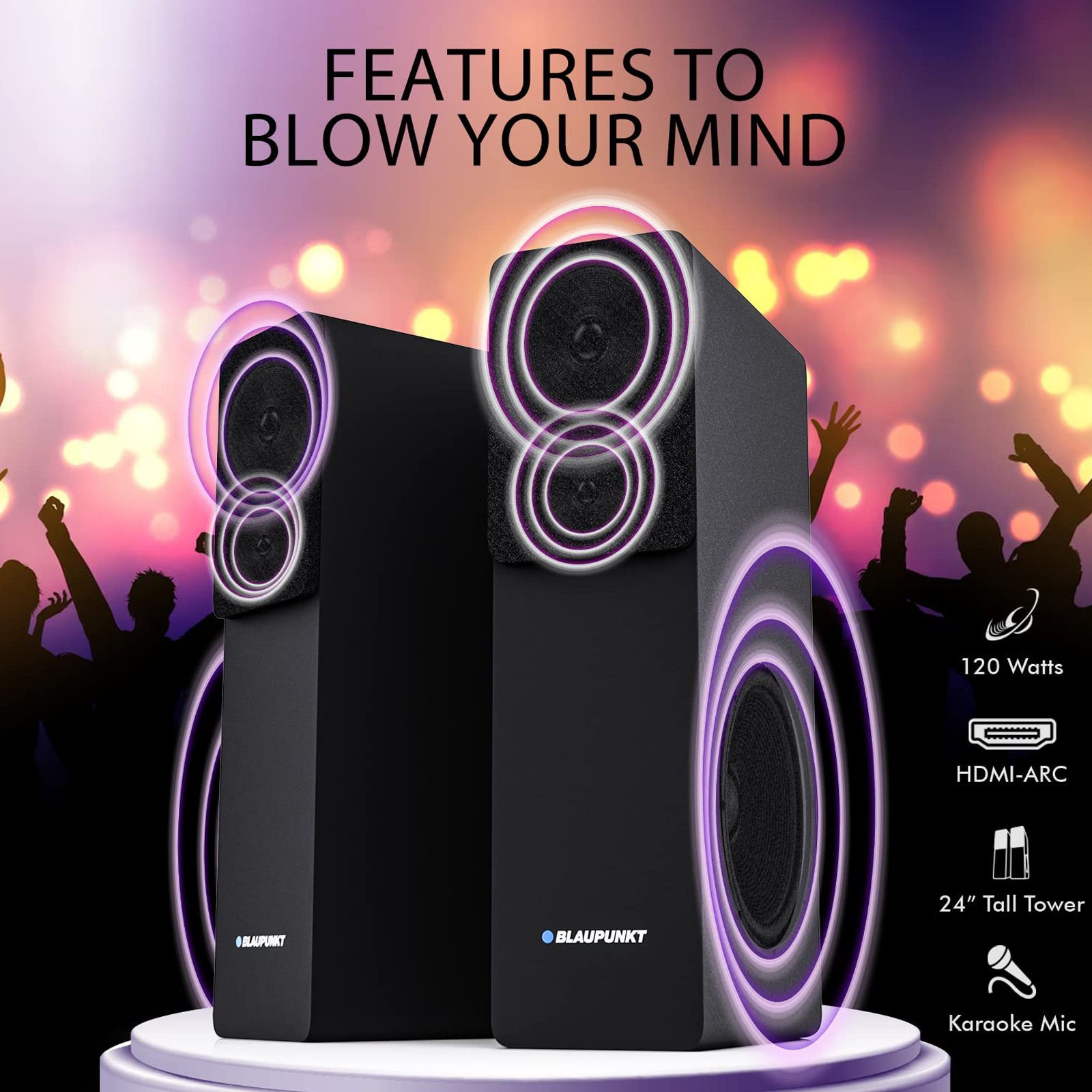Blaupunkt TS120 120W Bluetooth Party Speaker with Mic (360 Degree Powerful Sound, 1.0 Channel, Black)_4