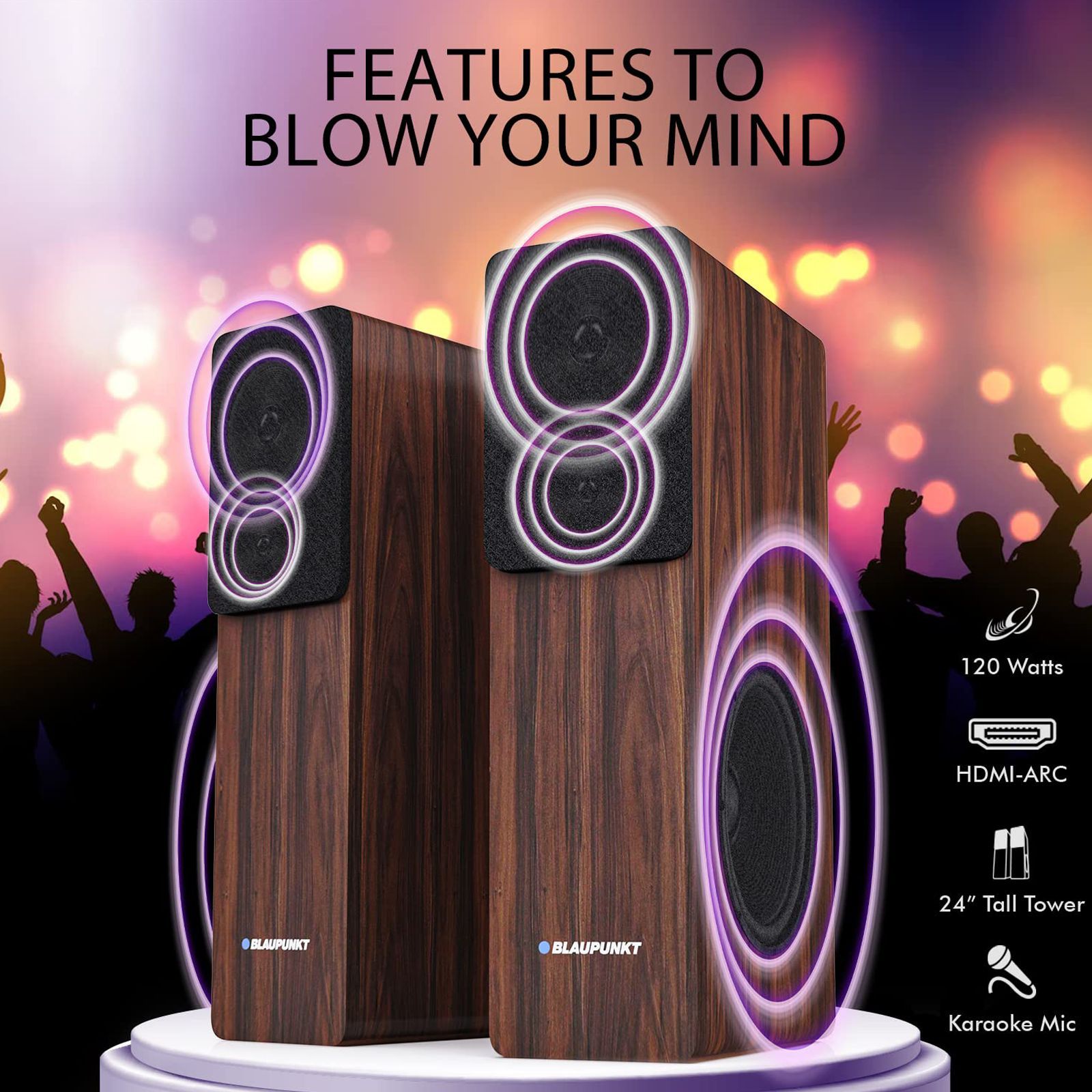 Blaupunkt TS120 120W Bluetooth Party Speaker with Mic (360 Degree Powerful Sound, 1.0 Channel, Brown)_4