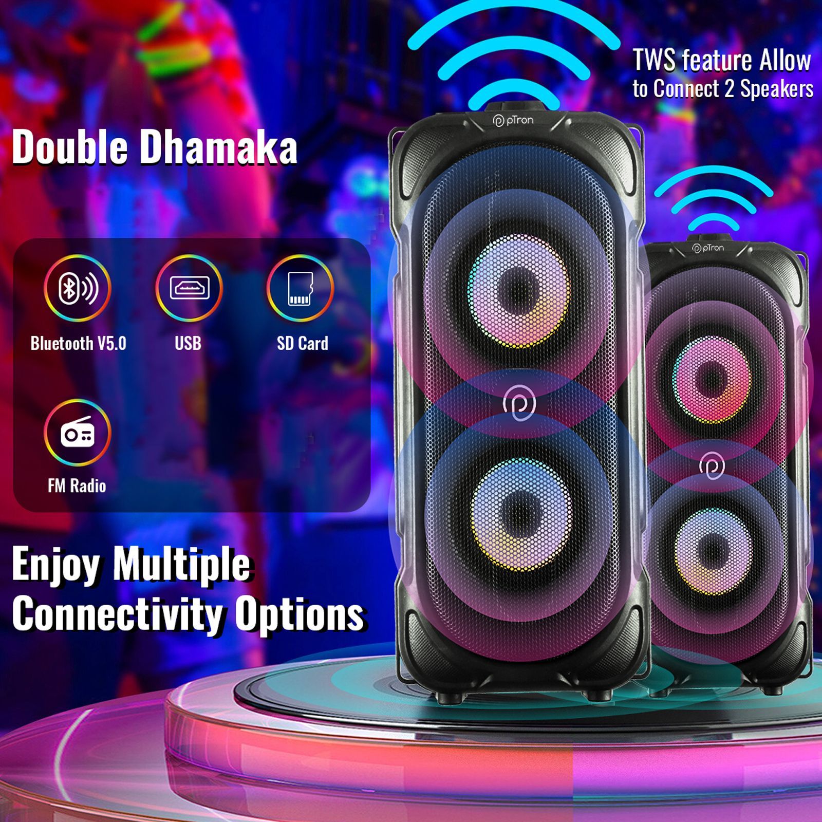 pTron Funk 40W Portable Bluetooth Party Speaker (LED Light Show, Black)_3