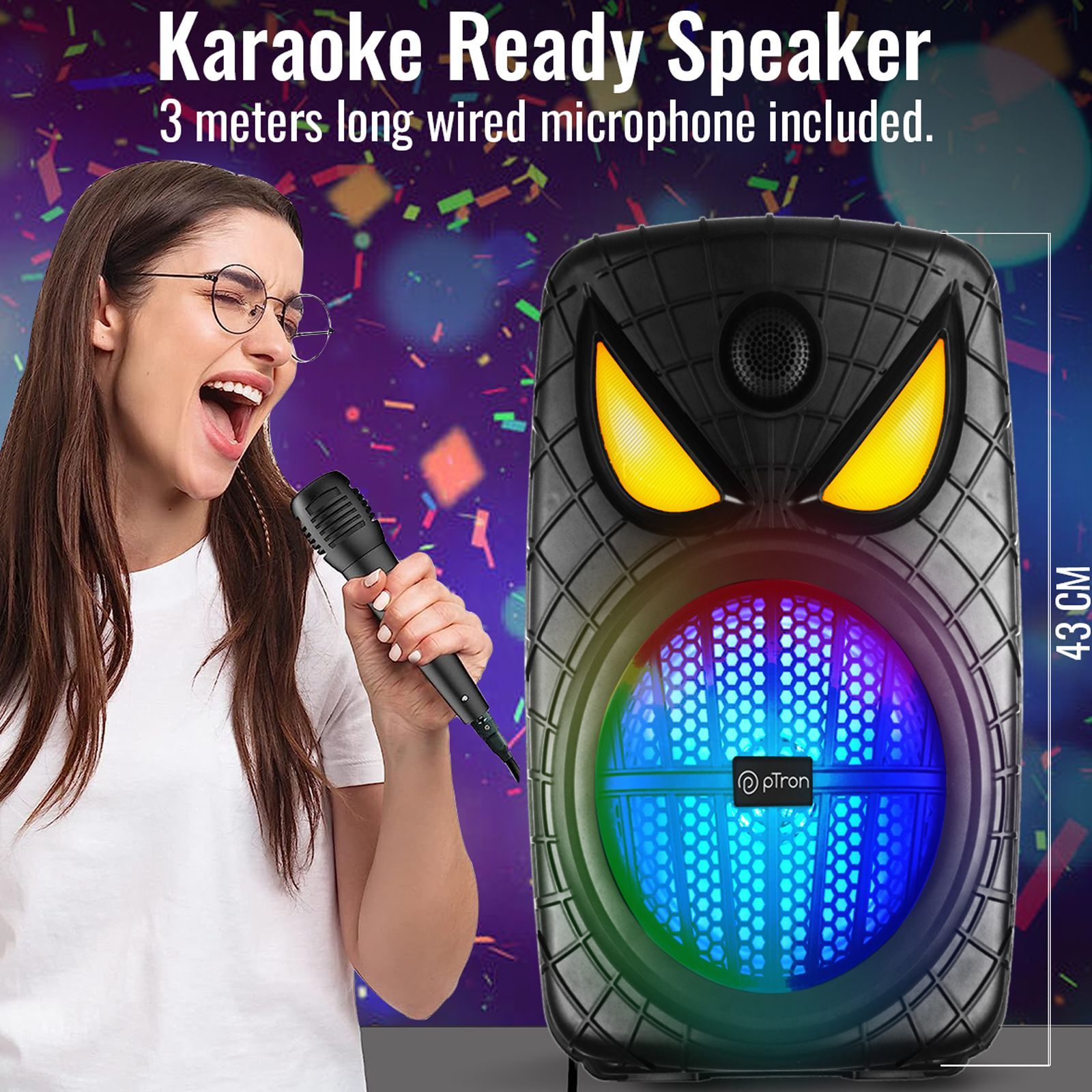 pTron Funk Plus 80W Bluetooth Party Speaker with Mic (Karaoke Supported, Black)_6