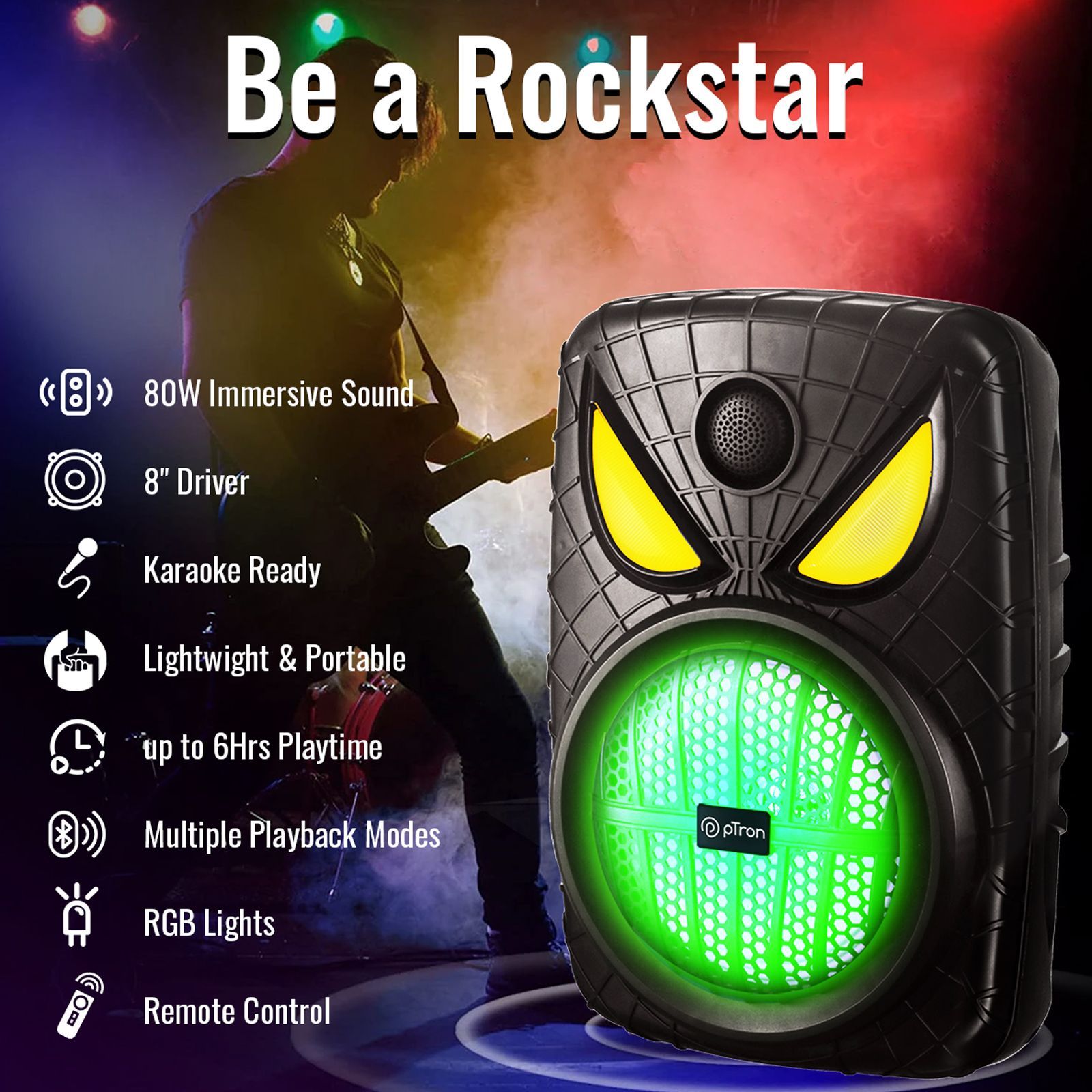 pTron Funk Plus 80W Bluetooth Party Speaker with Mic (Karaoke Supported, Black)_4