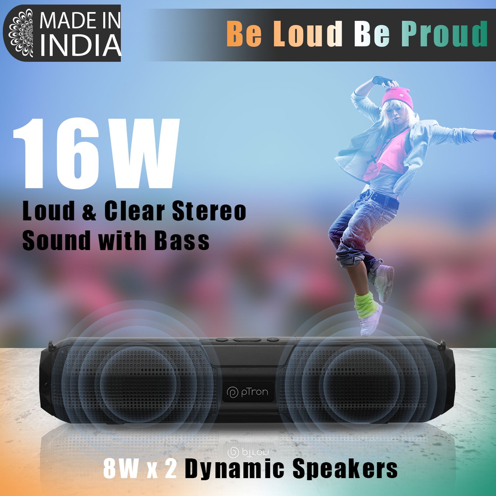 pTron Funk Wave 16W Portable Bluetooth Speaker (19 Hours Battery Life, Black)_4