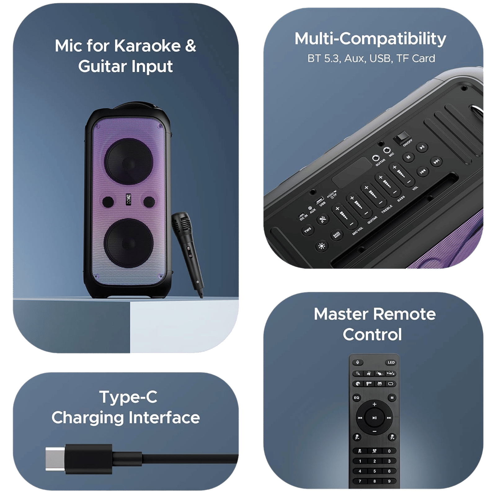 boAt Party Pal 300 120W Bluetooth Party Speaker with Mic (Bass & Treble EQs, Mono Channel, Premium Black)_13