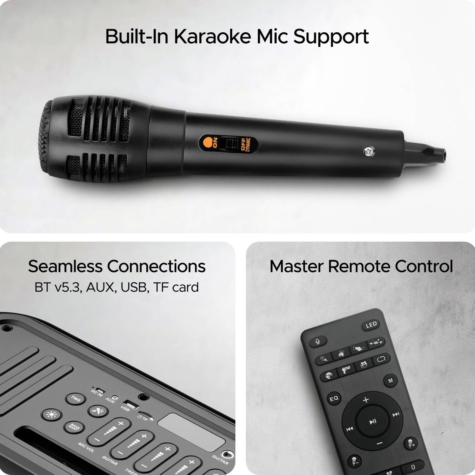 boAt Party Pal 300 120W Bluetooth Party Speaker with Mic (Bass & Treble EQs, Mono Channel, Premium Black)_5