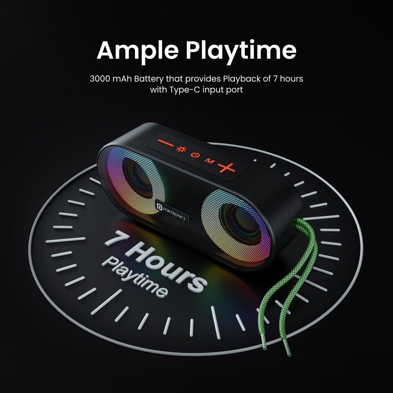 PORTRONICS PIXEL 3 10W Portable Bluetooth Speaker (IPX7 Water Resistant, 7 Hours Playtime, Black) PORTRONICS PIXEL 3 10W Portable Bluetooth Speaker (IPX7 Water Resistant, 7 Hours Playtime, Black)_15