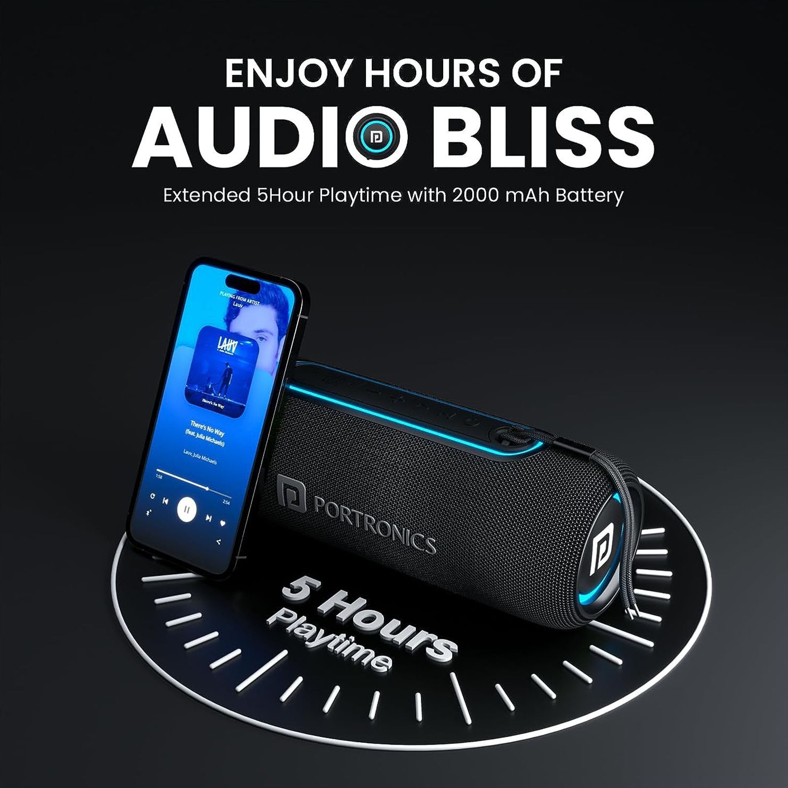 PORTRONICS Resound 2 15W Portable Bluetooth Speaker (IPX5 Water Resistant, 5 Hours Playtime, Black)_4