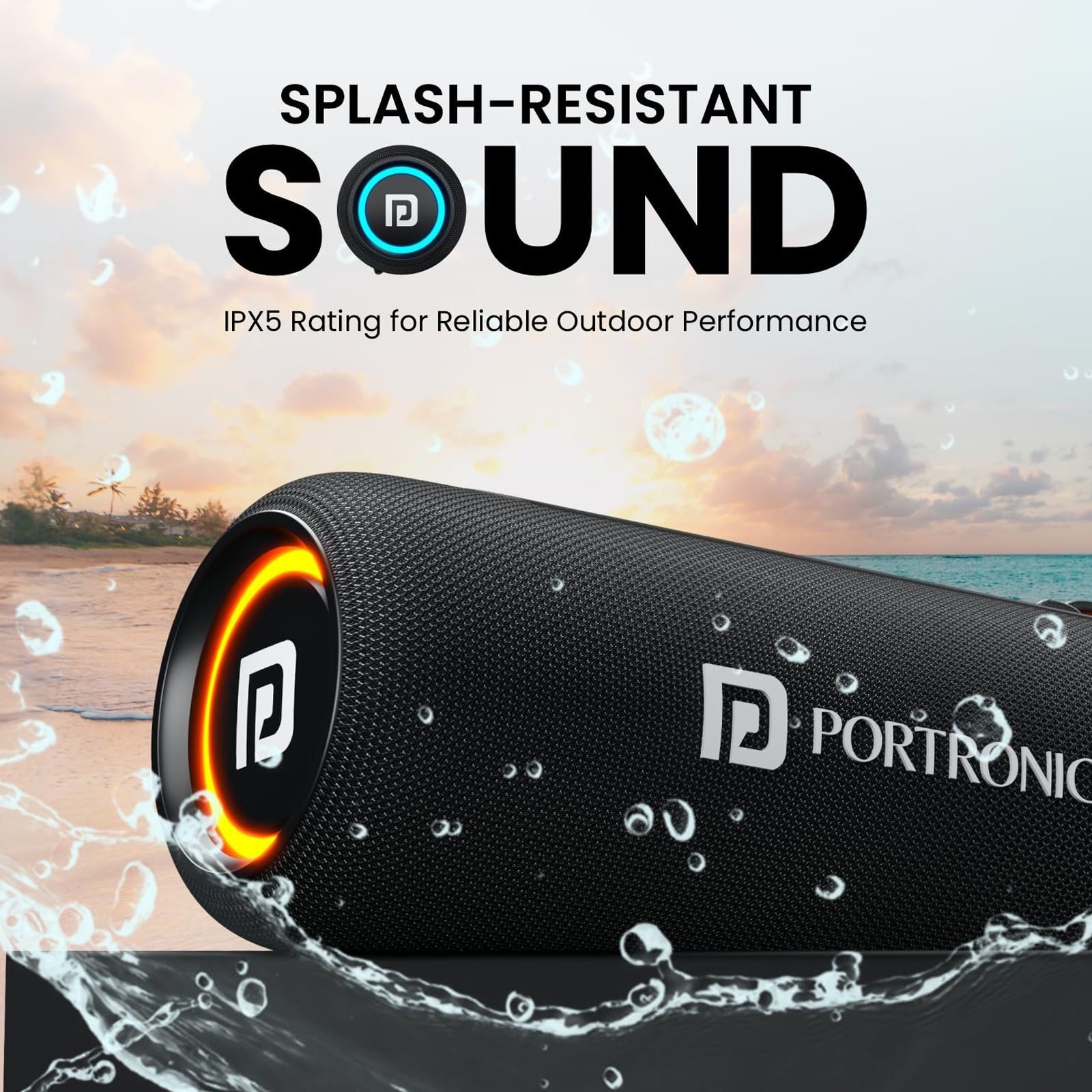 PORTRONICS Resound 2 15W Portable Bluetooth Speaker (IPX5 Water Resistant, 5 Hours Playtime, Black)_5