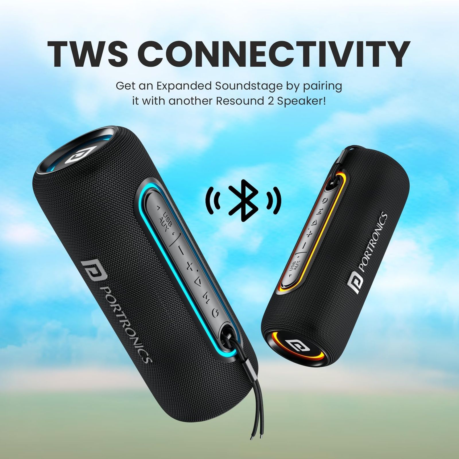 PORTRONICS Resound 2 15W Portable Bluetooth Speaker (IPX5 Water Resistant, 5 Hours Playtime, Black)_6