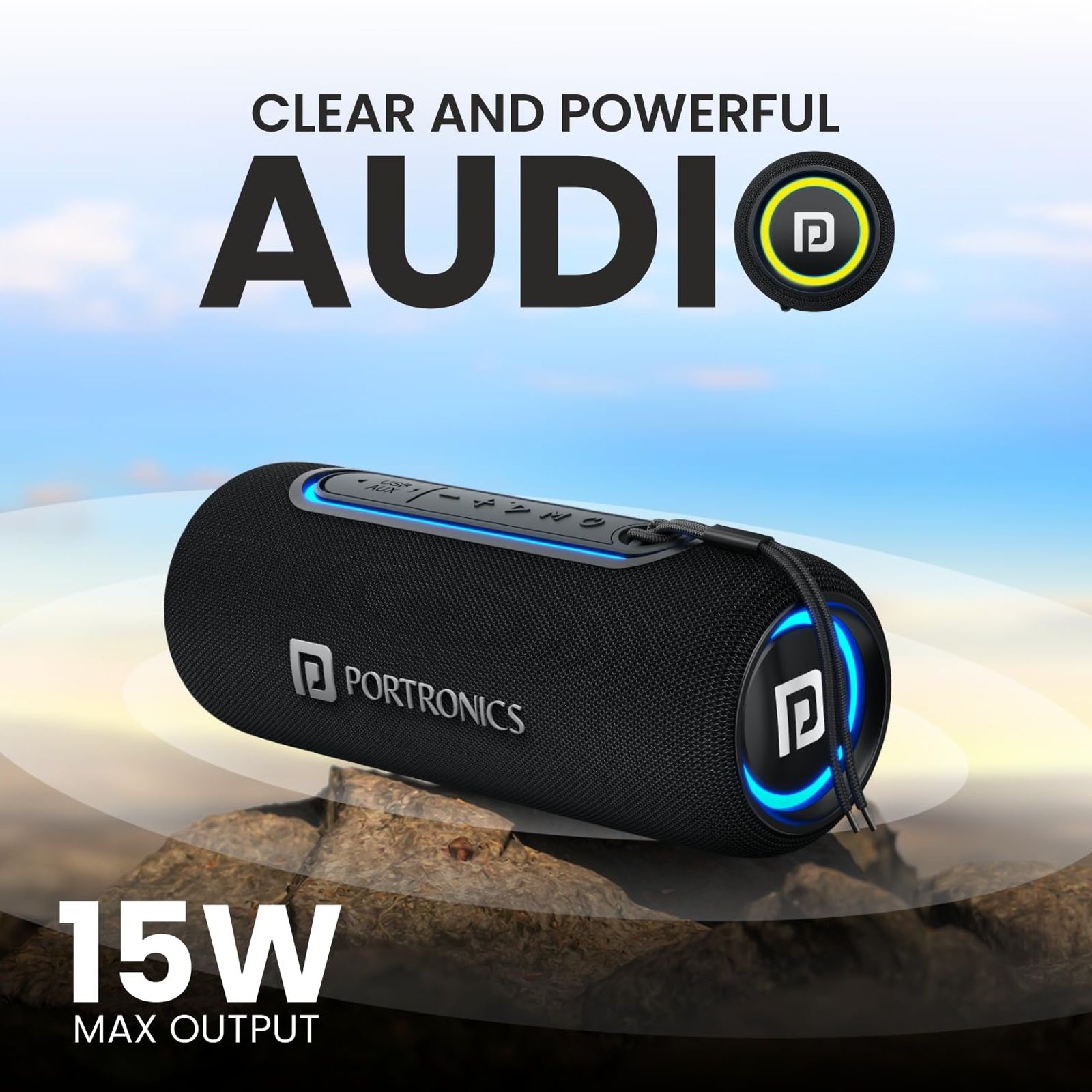 PORTRONICS Resound 2 15W Portable Bluetooth Speaker (IPX5 Water Resistant, 5 Hours Playtime, Black)_7