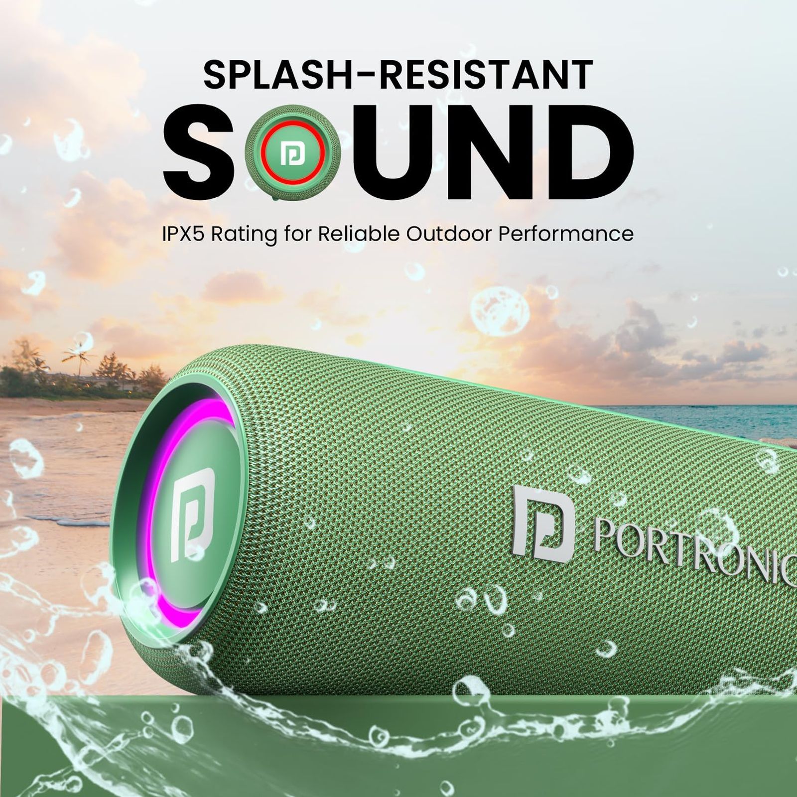 PORTRONICS Resound 2 15W Portable Bluetooth Speaker (IPX5 Water Resistant, 5 Hours Playtime, Green)_7