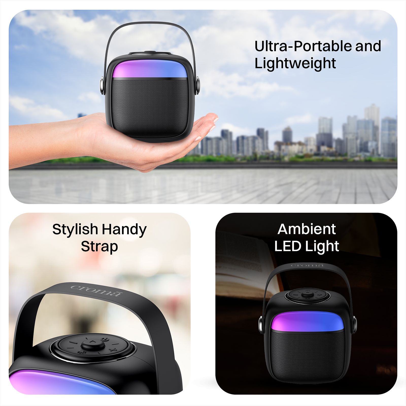 Croma 5W Portable Bluetooth Speaker (Ambient LED Light, Mono Channel, Black)_11