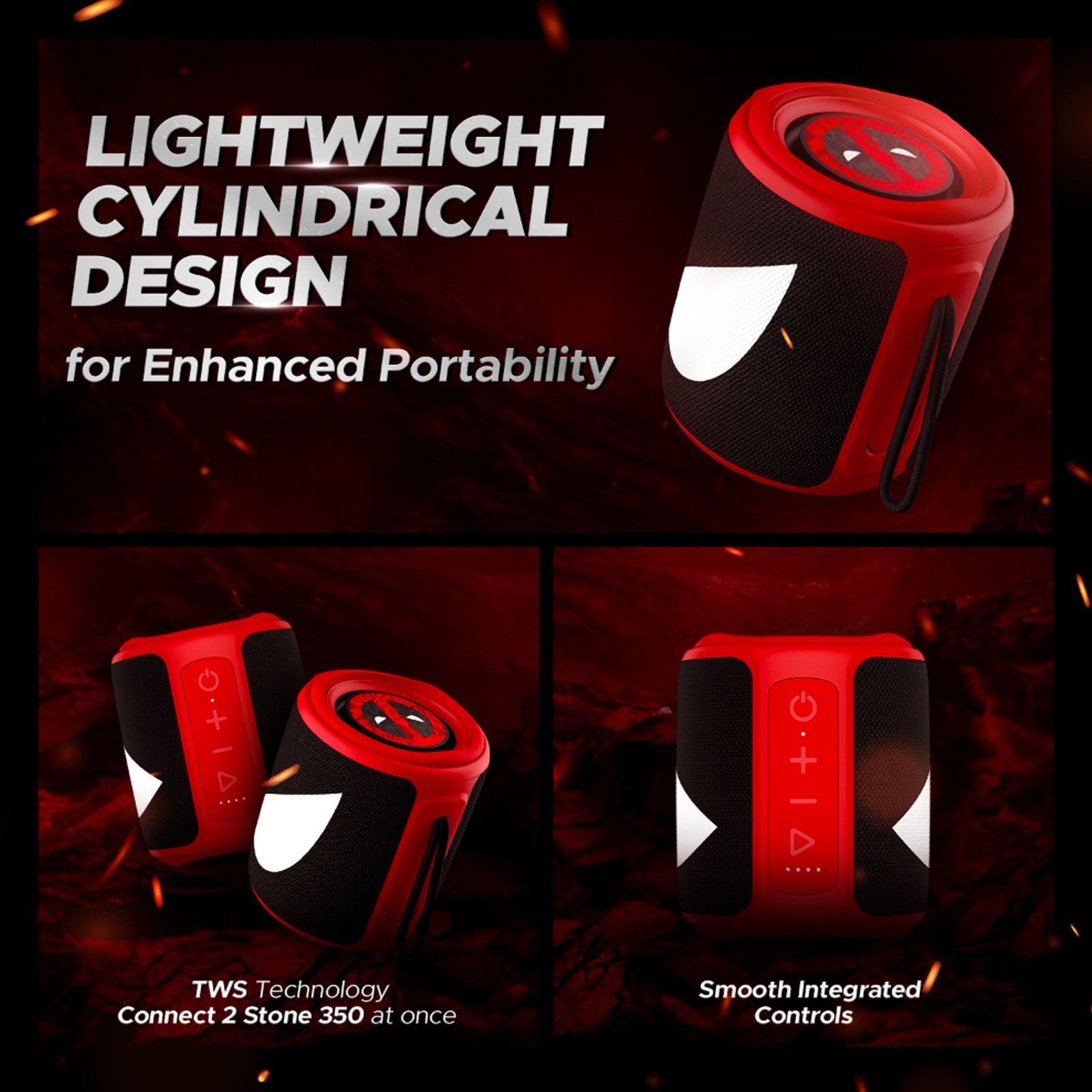 boAt Stone 350 Deadpool Edition 10W Portable Bluetooth Speaker (IPX7 Water Resistant, 12 Hours Playback, Assassin Red)_6