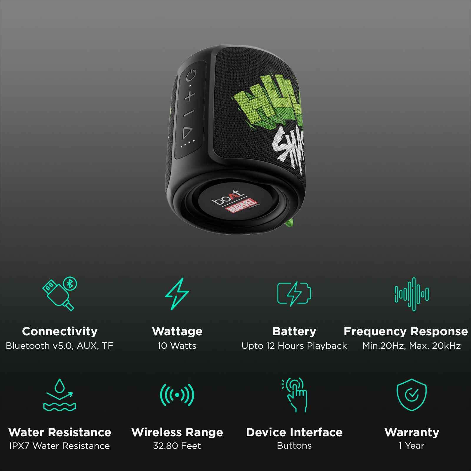 boAt Stone 350 Hulk Edition 10W Portable Bluetooth Speaker (IPX7 Water Resistant, 12 Hours Playback, Green Fury)_3
