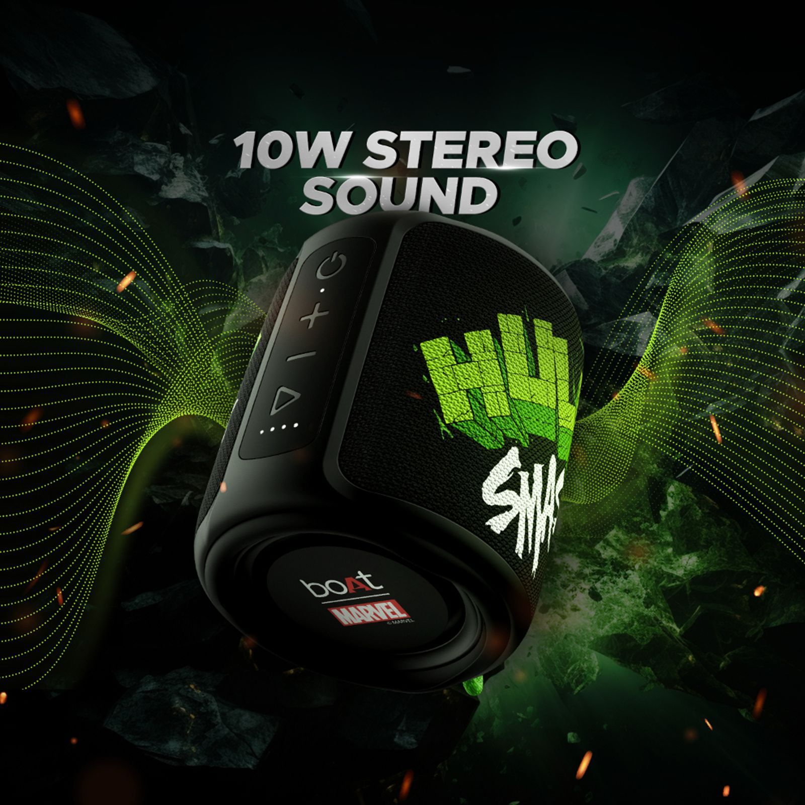 boAt Stone 350 Hulk Edition 10W Portable Bluetooth Speaker (IPX7 Water Resistant, 12 Hours Playback, Green Fury)_4