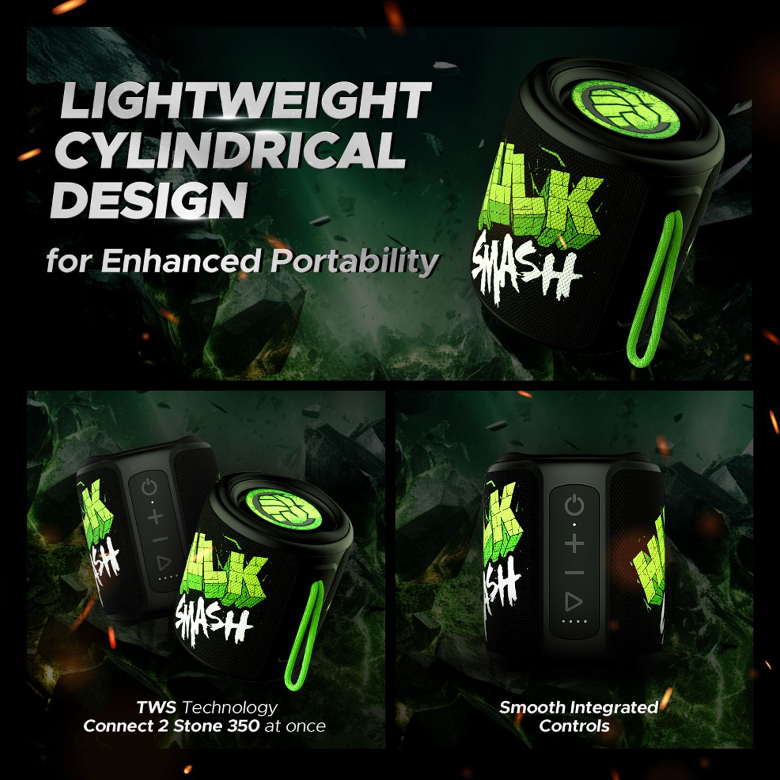 boAt Stone 350 Hulk Edition 10W Portable Bluetooth Speaker (IPX7 Water Resistant, 12 Hours Playback, Green Fury)_7