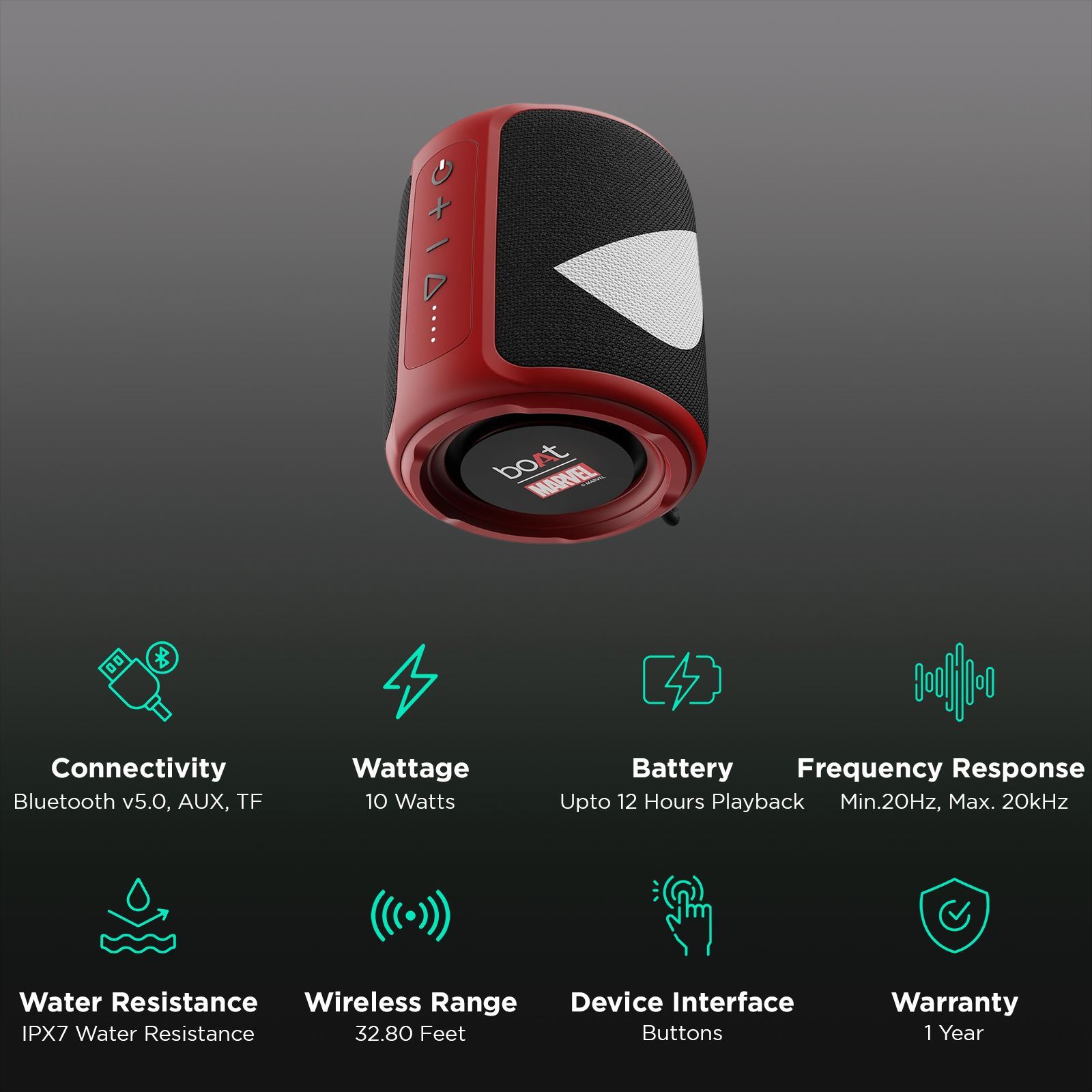 boAt Stone 352 Deadpool Edition 10W Portable Bluetooth Speaker (IPX7 Water Resistant, Stereo Sound, Assassin Red)_3