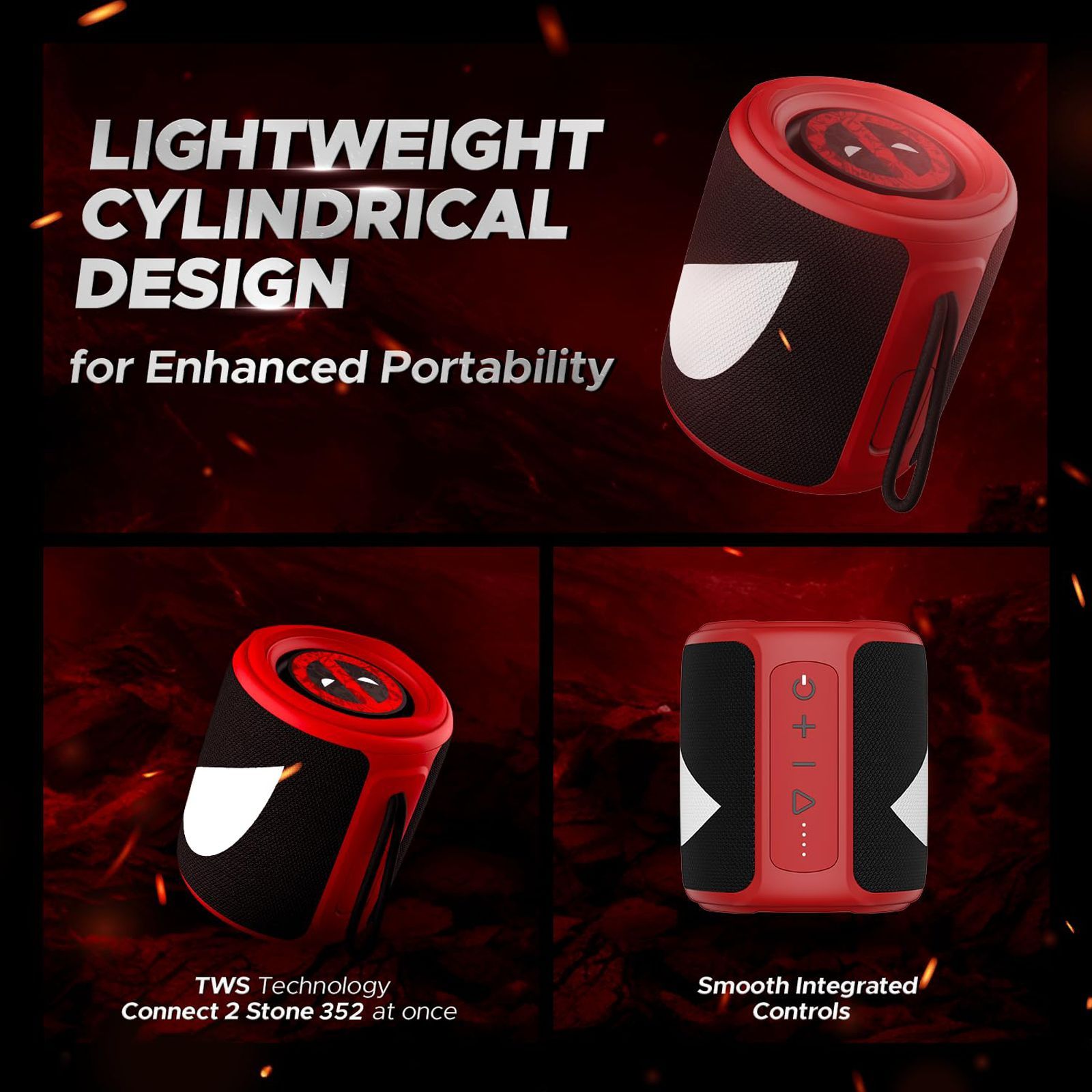 boAt Stone 352 Deadpool Edition 10W Portable Bluetooth Speaker (IPX7 Water Resistant, Stereo Sound, Assassin Red)_7