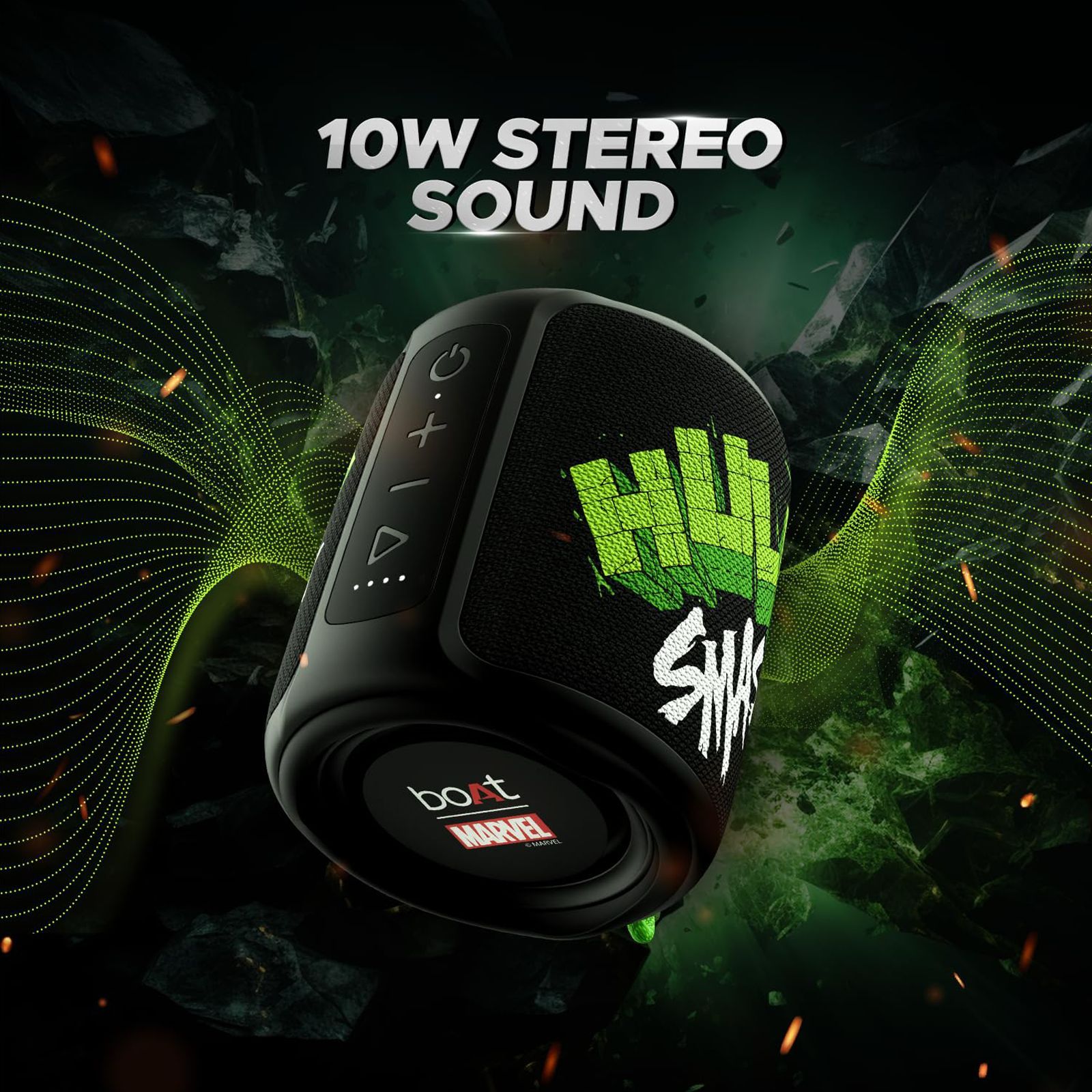 boAt Stone 352 Hulk Edition 10W Portable Bluetooth Speaker (IPX7 Water Resistant, Stereo Sound, Green Fury) boAt Stone 352 Hulk Edition 10W Portable Bluetooth Speaker (IPX7 Water Resistant, Stereo Sound, Green Fury)_4