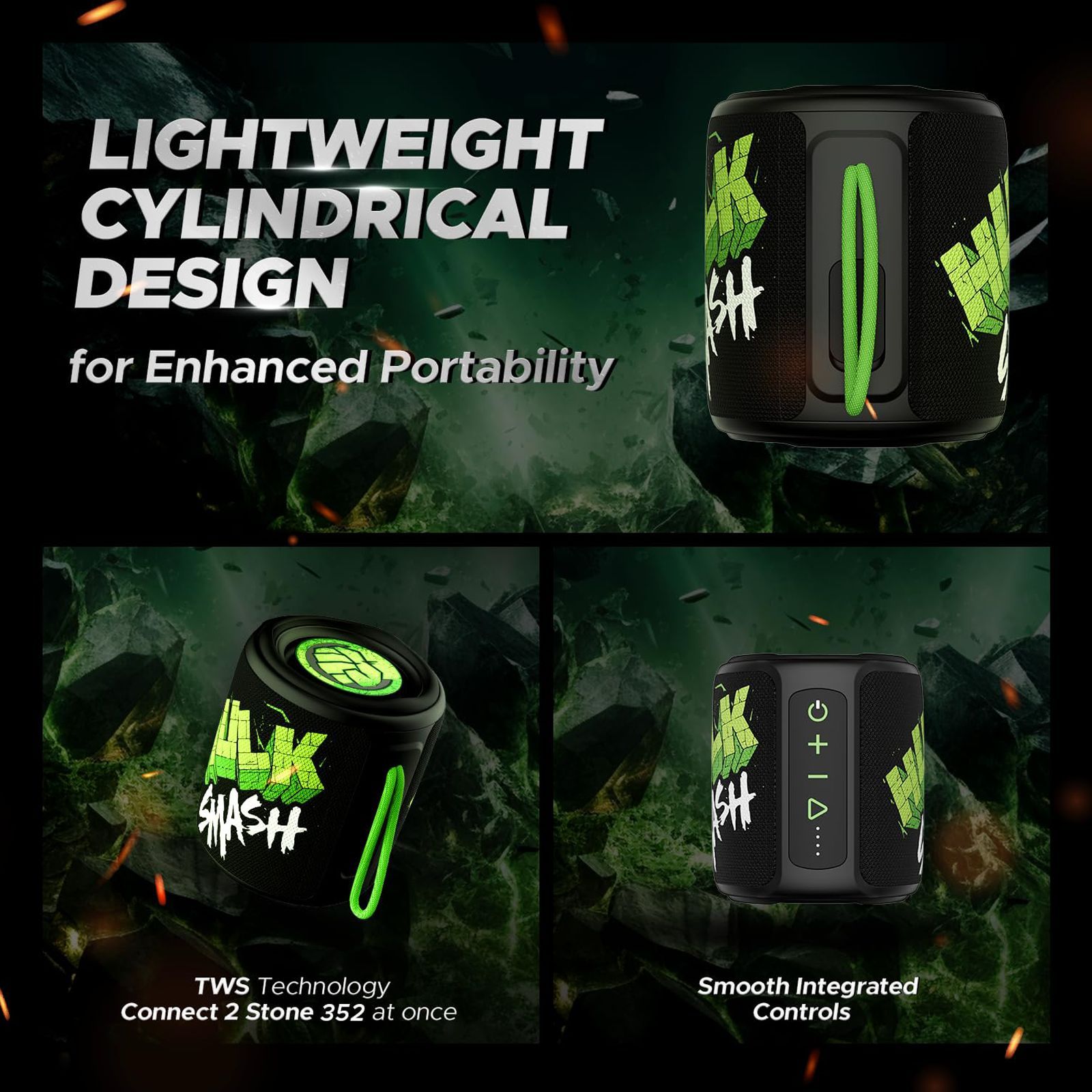 boAt Stone 352 Hulk Edition 10W Portable Bluetooth Speaker (IPX7 Water Resistant, Stereo Sound, Green Fury) boAt Stone 352 Hulk Edition 10W Portable Bluetooth Speaker (IPX7 Water Resistant, Stereo Sound, Green Fury)_7